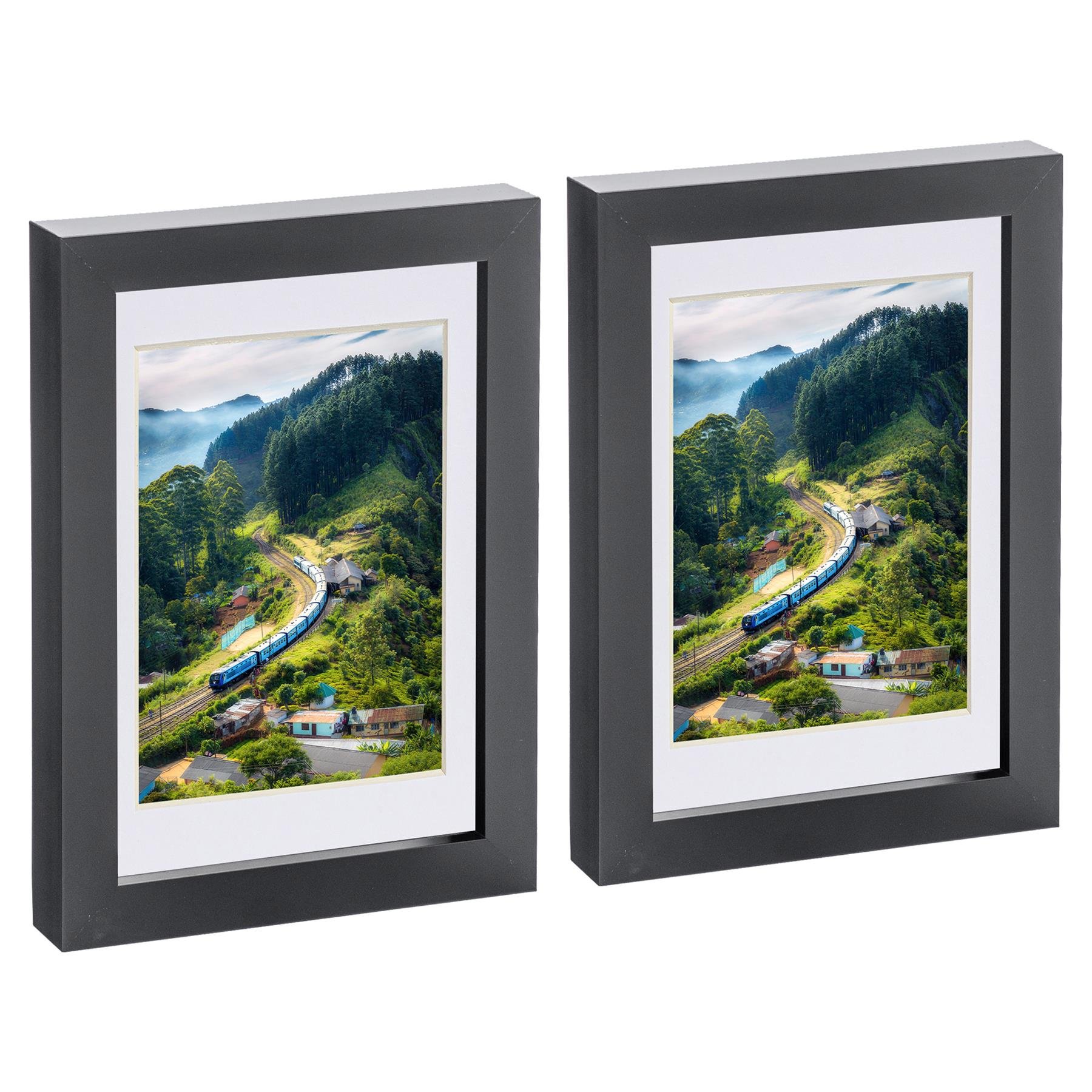 Nicola Spring 5 x 7" Photo Frames with 4 x 6" White Mount (2x) - Black