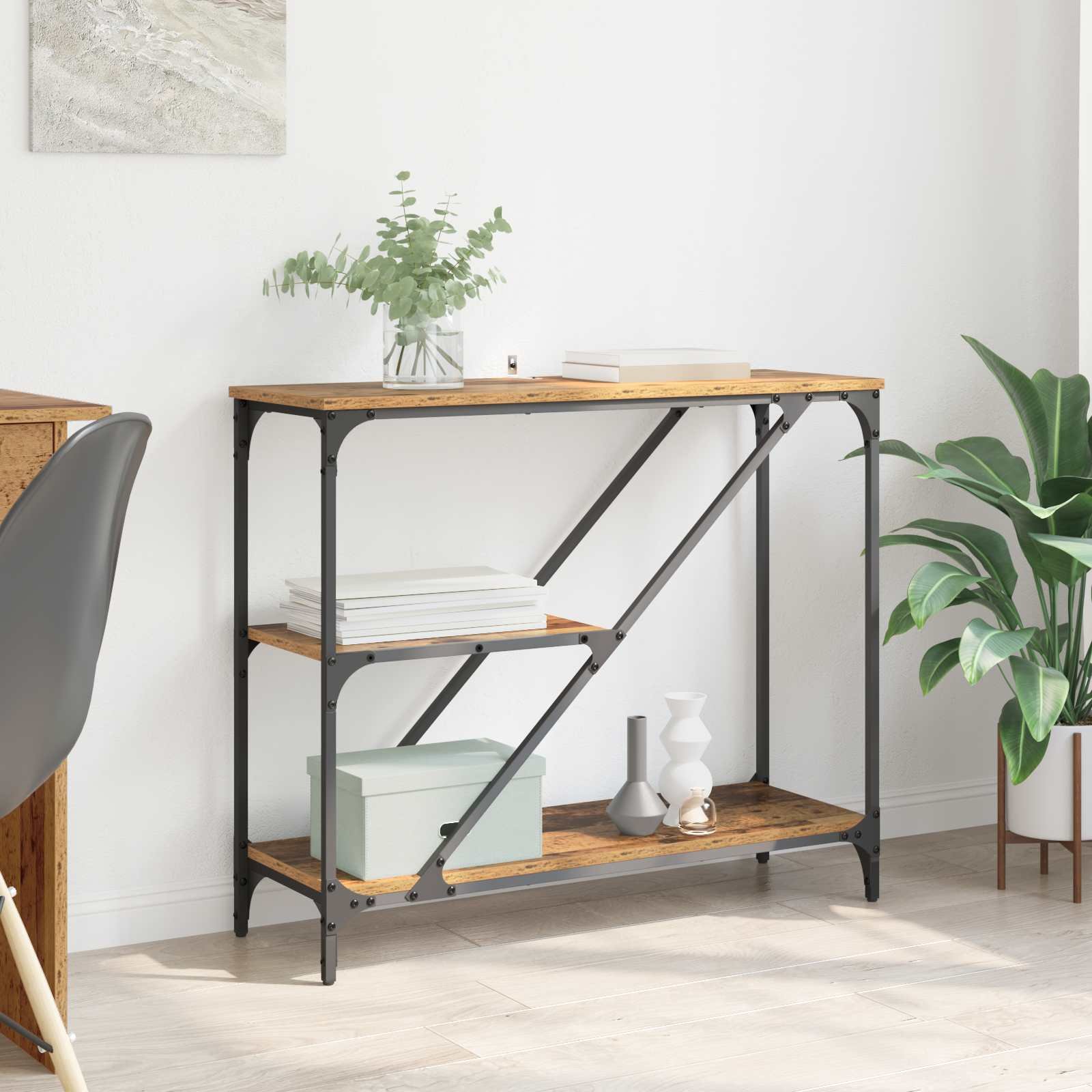 Walplus 3 Shelf Engineered Wood Bedside Cabinet - Dark Wood - 88.5 x 30 x 75 cm