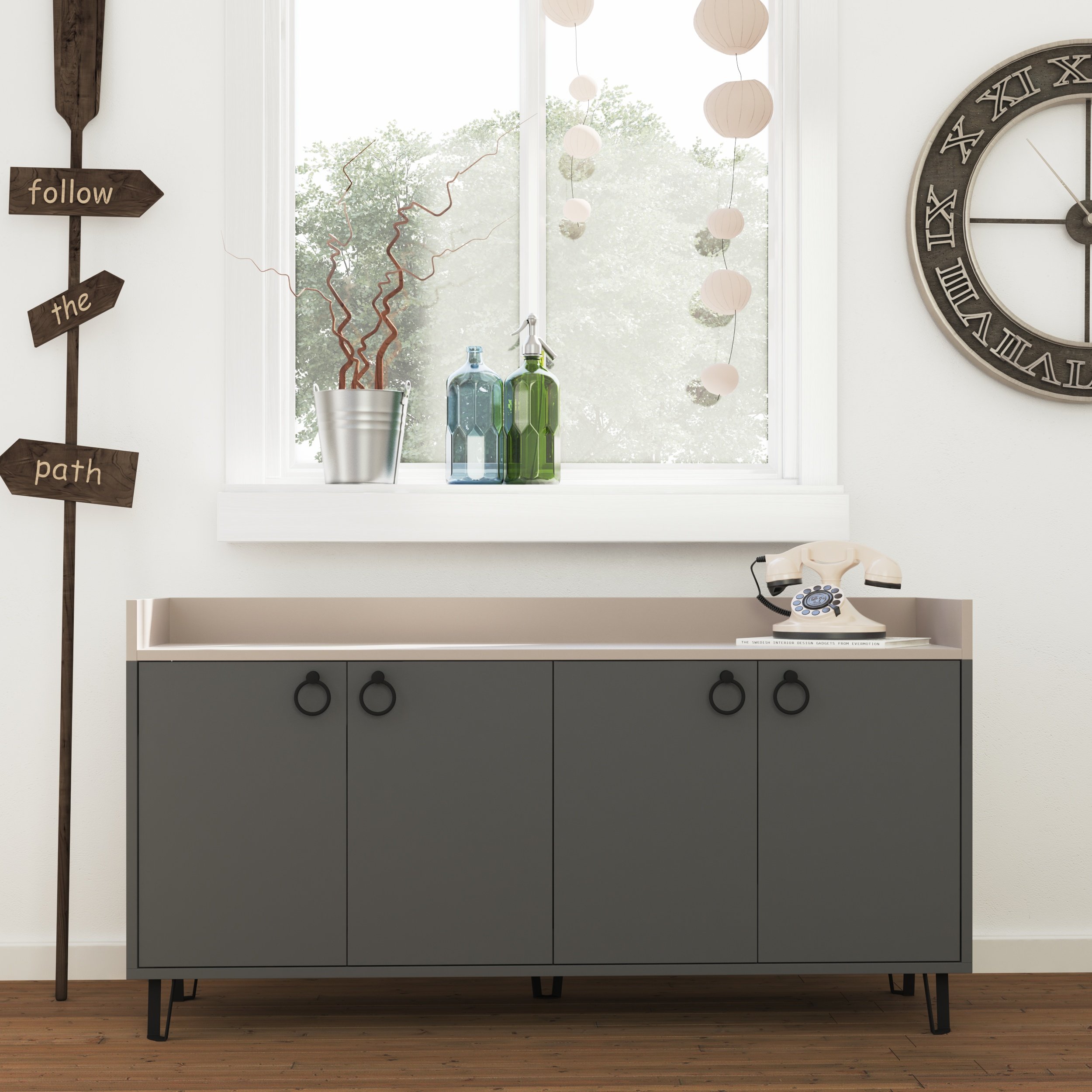 Decortie Dea 4 Door Metal Legs Sideboard - Anthracite