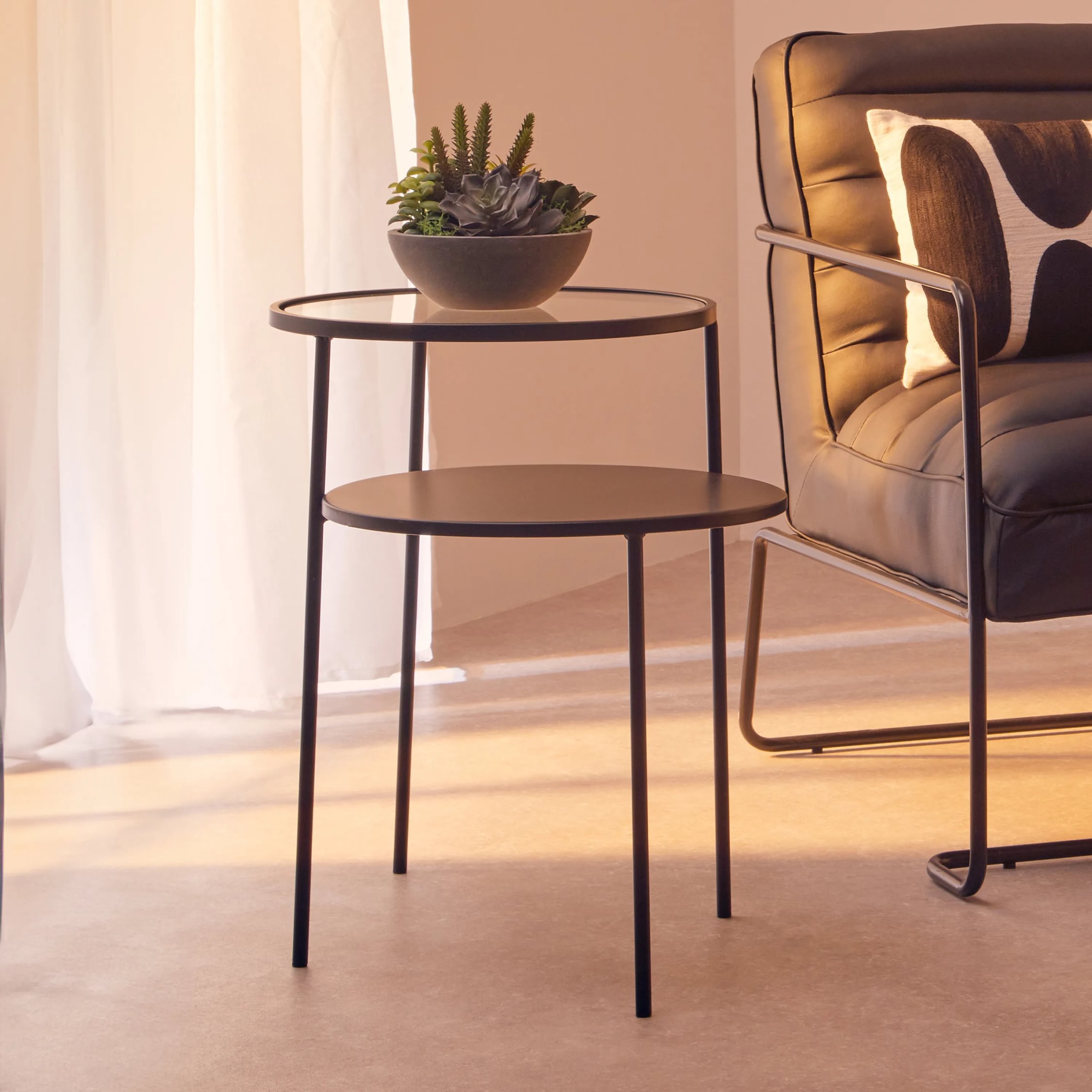 Orsina Glass and Cast Iron Two-Tier Side Tables - Black