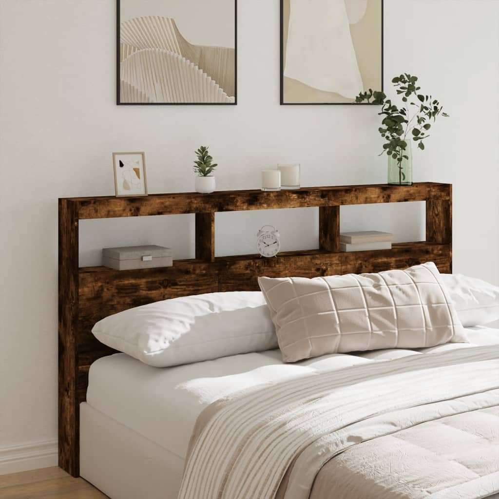 Walplus Engineered Wood LED Headboard Cabinet - Dark Oak - 180 x 17 x 102 cm