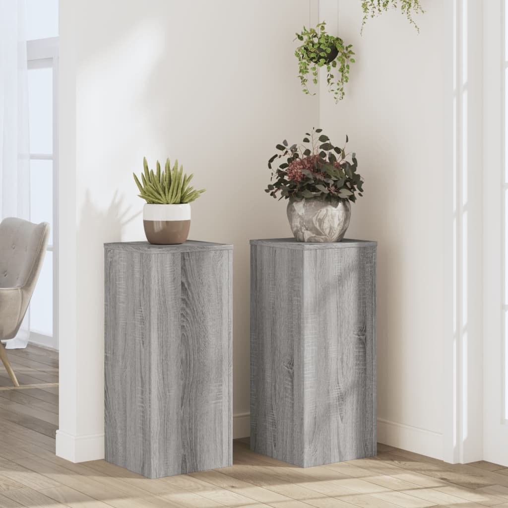 Walplus Pack of 2 Engineered Wood Plant Stand - Grey Sonoma - 30 x 30 x 70 cm