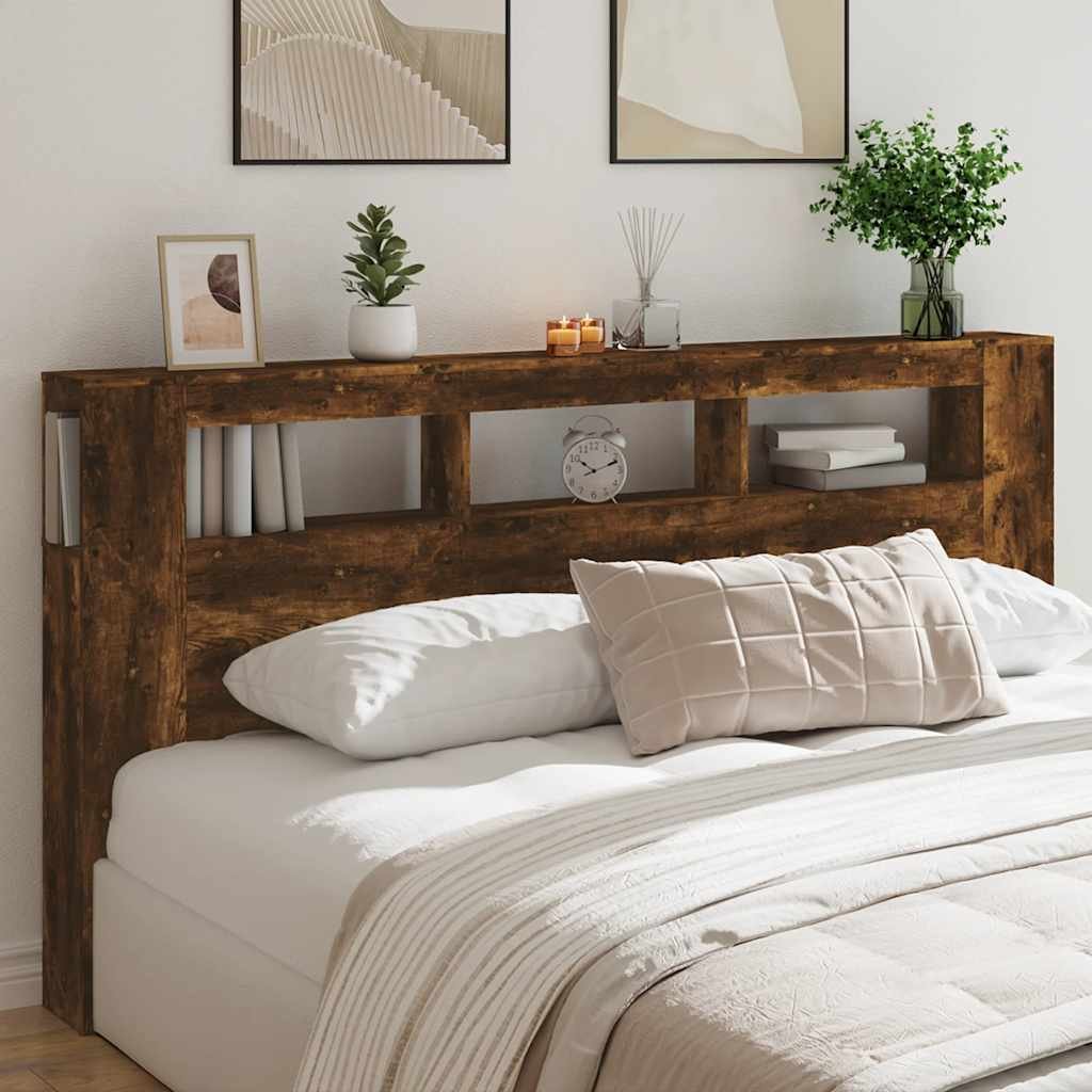 Walplus Engineered Wood LED Headboard - Dark Oak - 200 x 18.5 x 103.5 cm