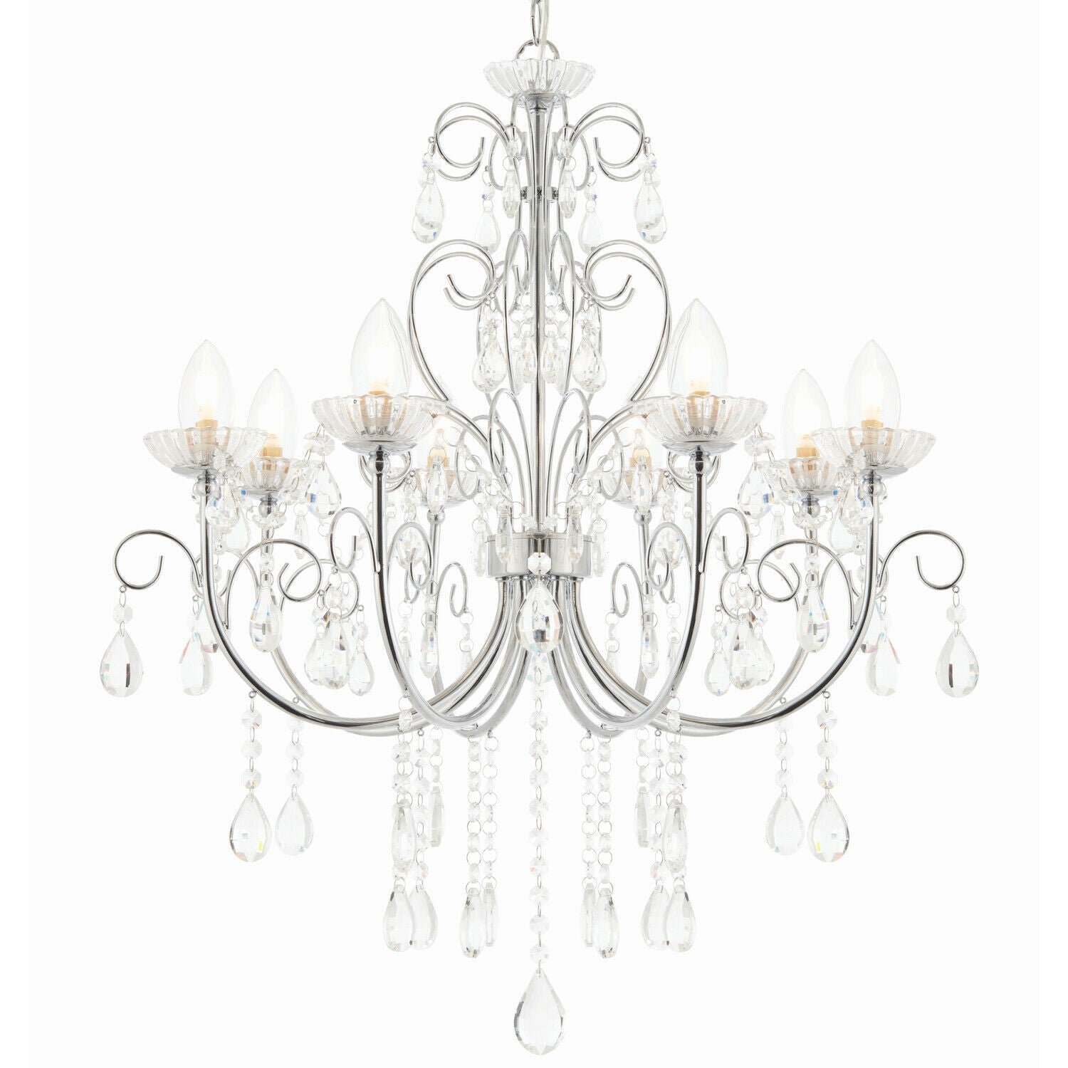 Loops Direct Crystal Glass and Steel 8-Light Ceiling Pendant - Chrome