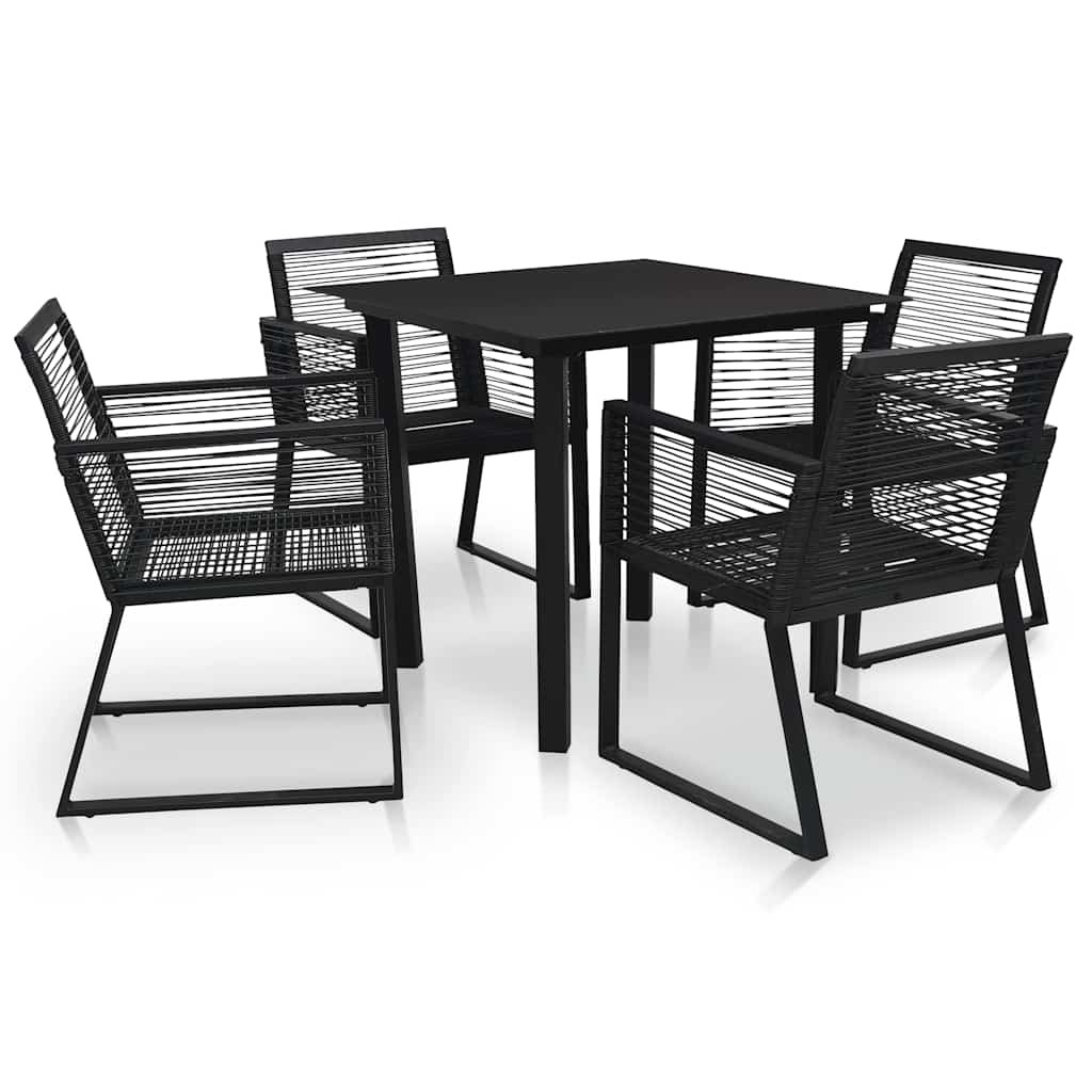 Walplus 5 Piece Rattan Outdoor Dining Set - Black - 80 x 80 x 74 cm