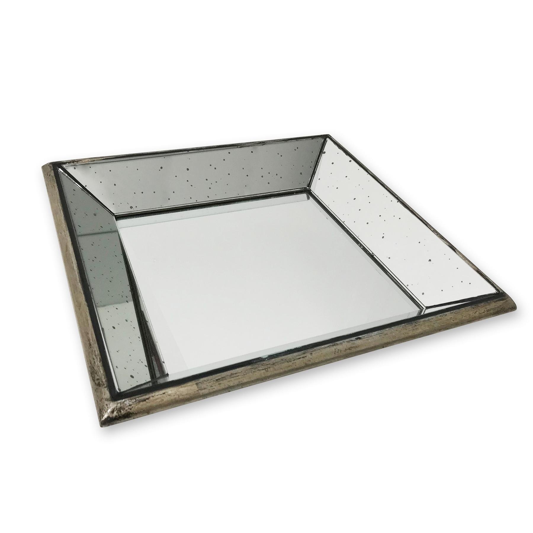 Hill Interiors Astor Distressed Mirrored Square Tray - Gold