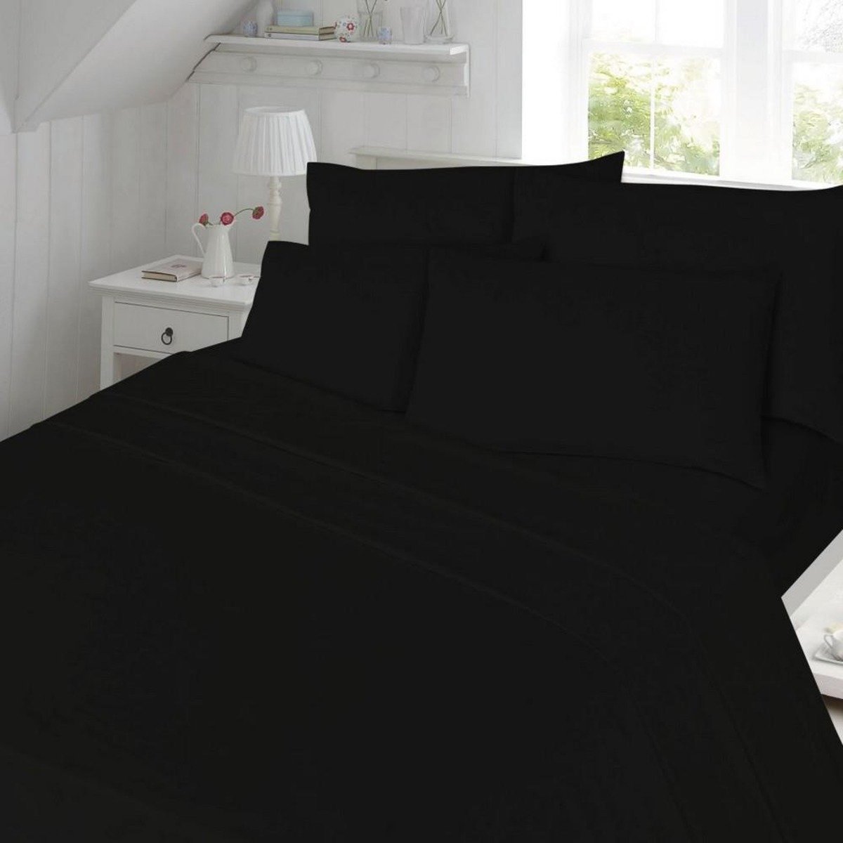 HomeSpace Direct T180 Percale Black Duvet Cover Set - Single