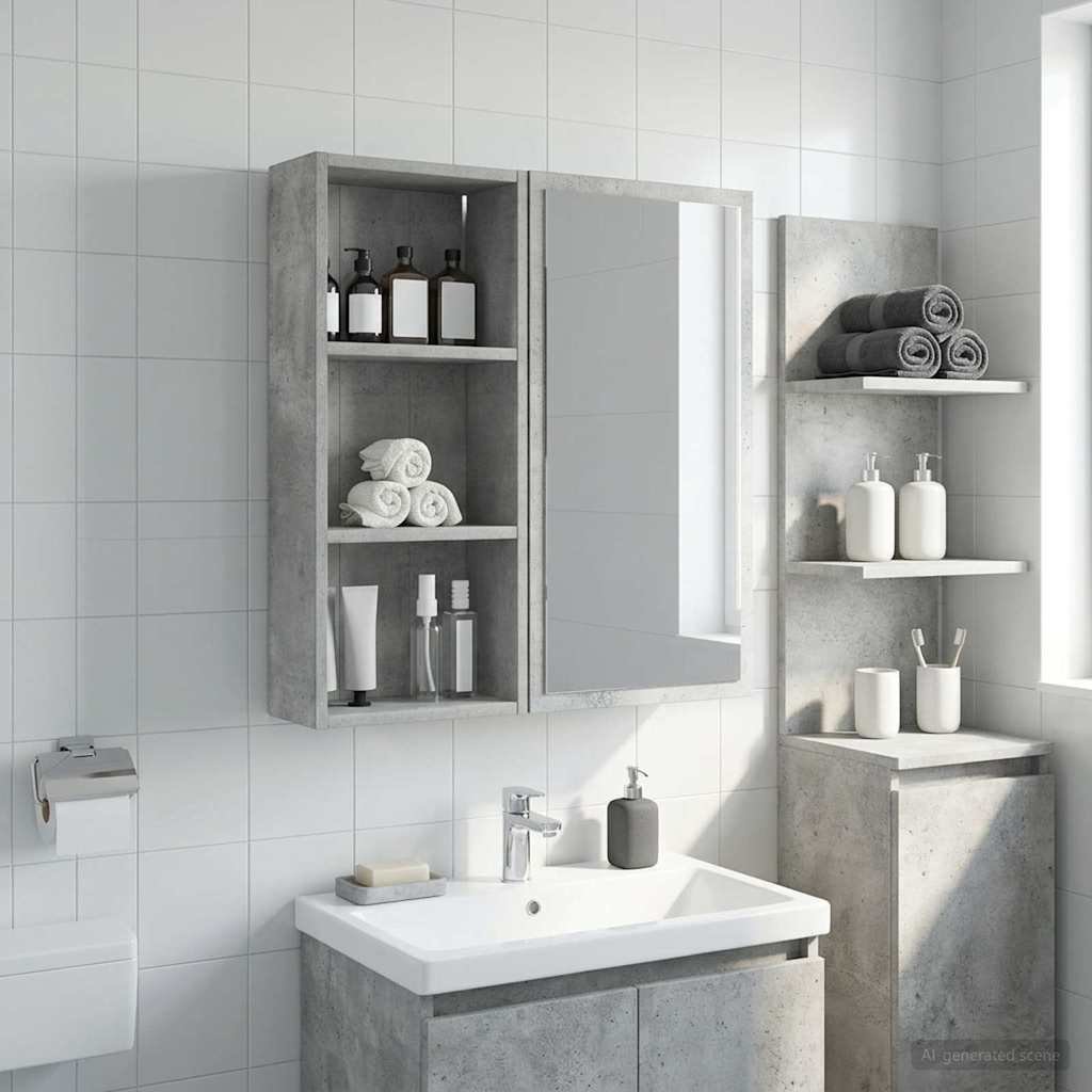 Walplus Engineered Wood Bathroom Wall Cabinet - Concrete Grey - 30 x 14 x 70 cm