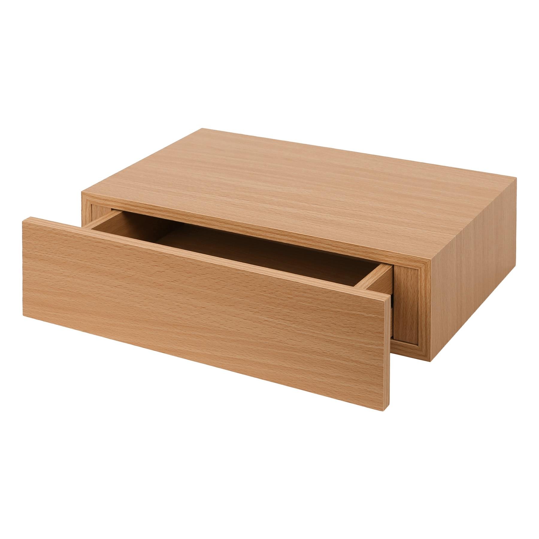 Harbour Housewares Wooden Floating Shelf with Drawer - Light Oak
