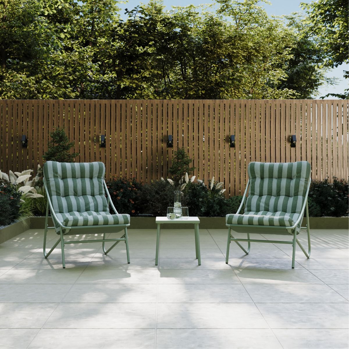 Charles Bentley Porto Green Stripe 2 Seater Bistro Set
