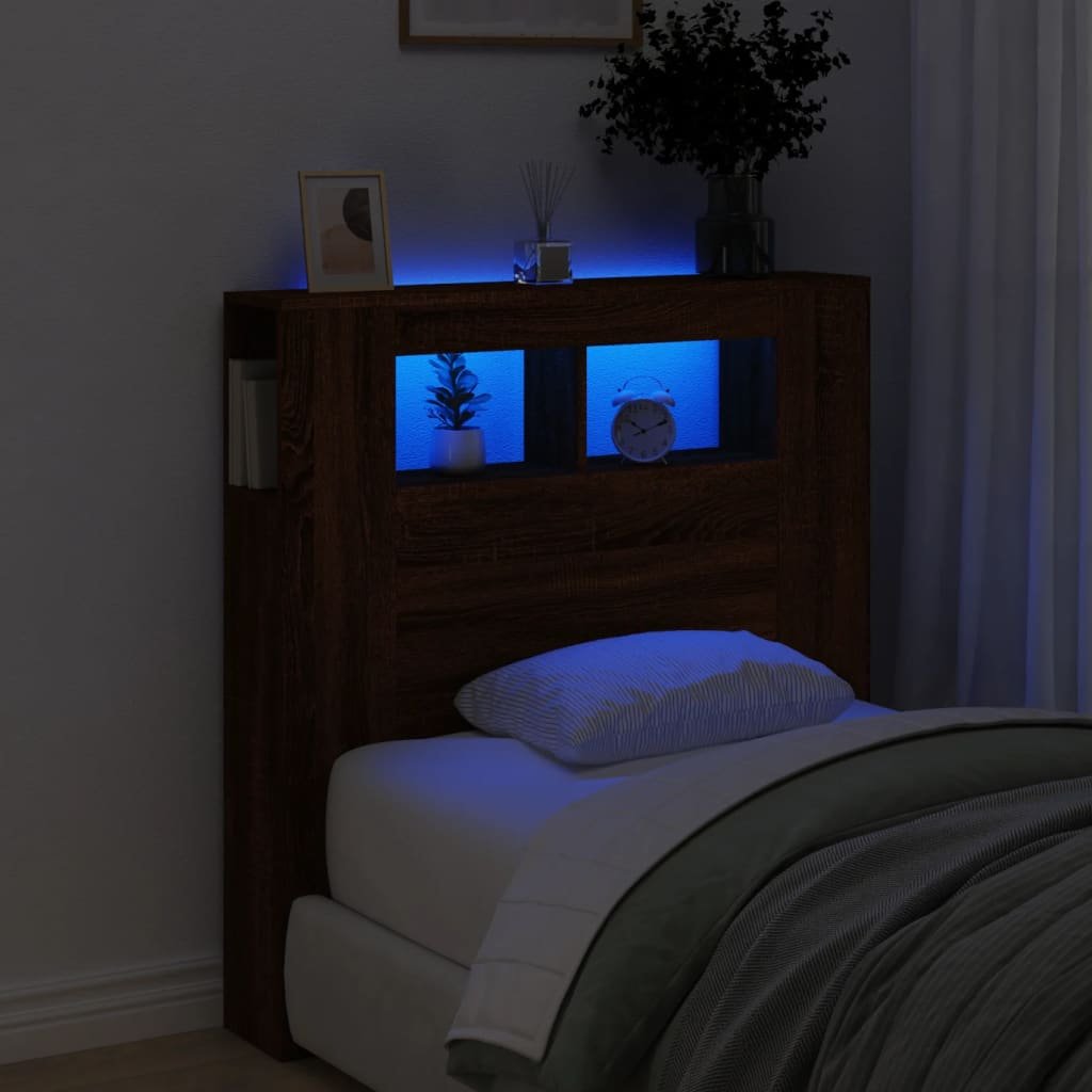 Walplus Engineered Wood LED Headboard - Chestnut - 100 x 18.5 x 103.5 cm