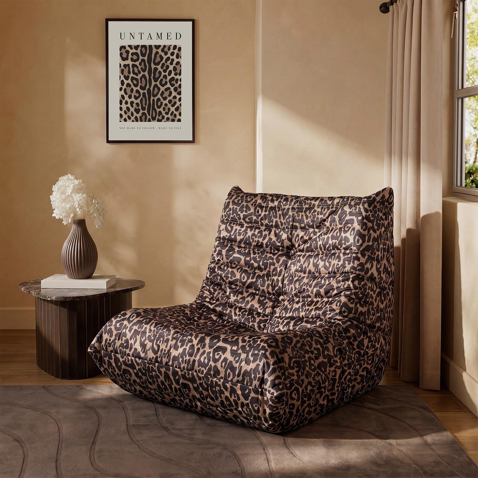 OHS Leopard Print Matte Velvet Lazy Chair - Natural