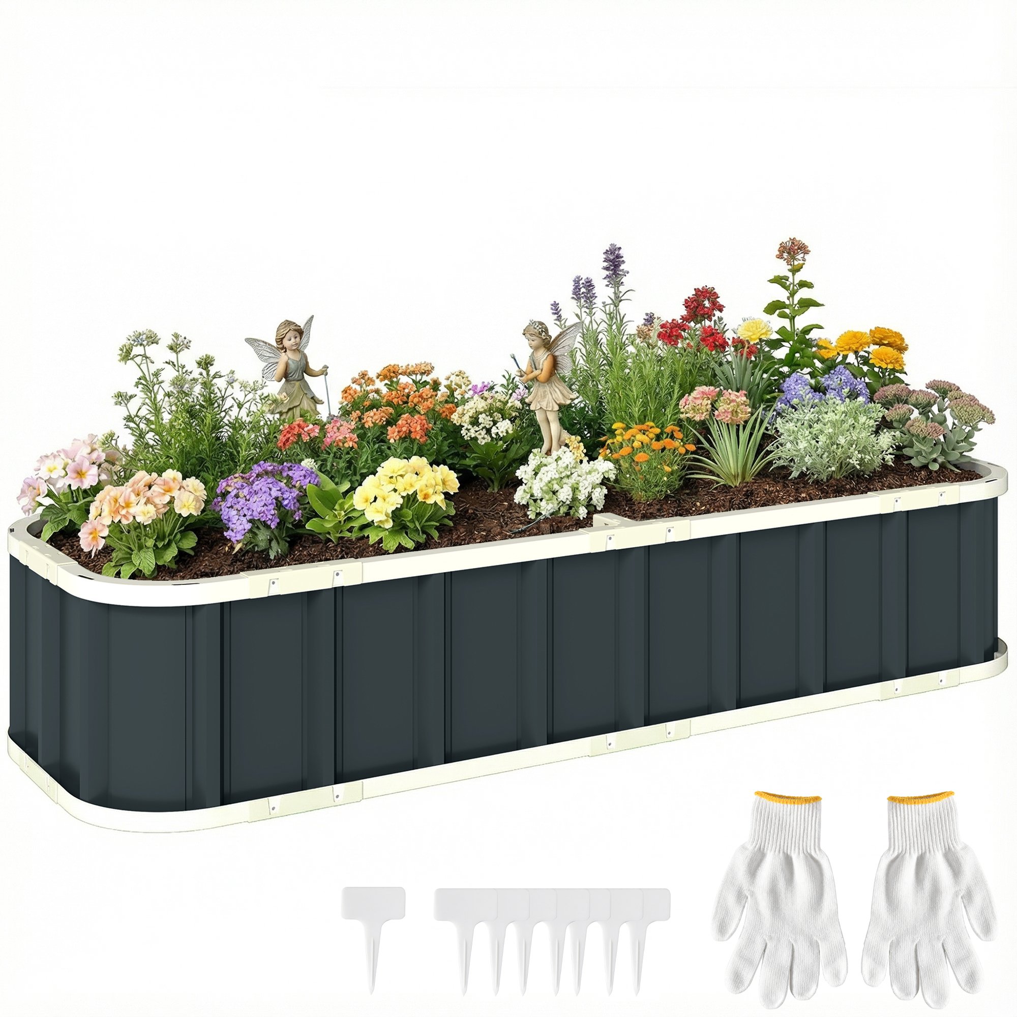 Outsunny Metal Raised Garden Bed with Gloves - Dark Grey