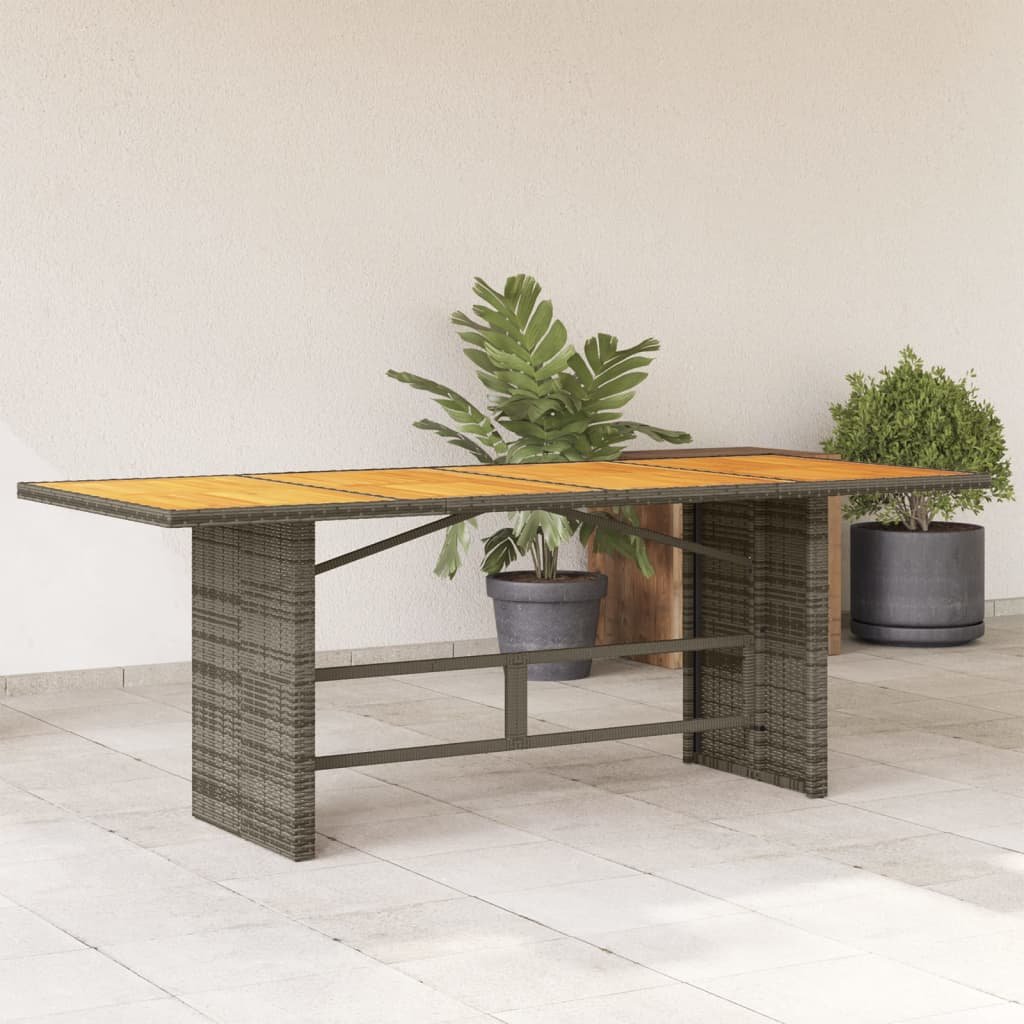 Walplus Poly Rattan Garden Table with Acacia Top - Grey - 190 x 80 x 74 cm