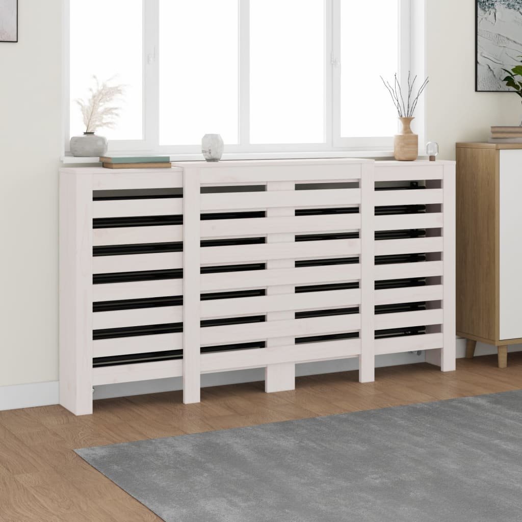 Walplus Horizontal Slats Solid Wood Radiator Cover - White - 210 x 21 x 85 cm