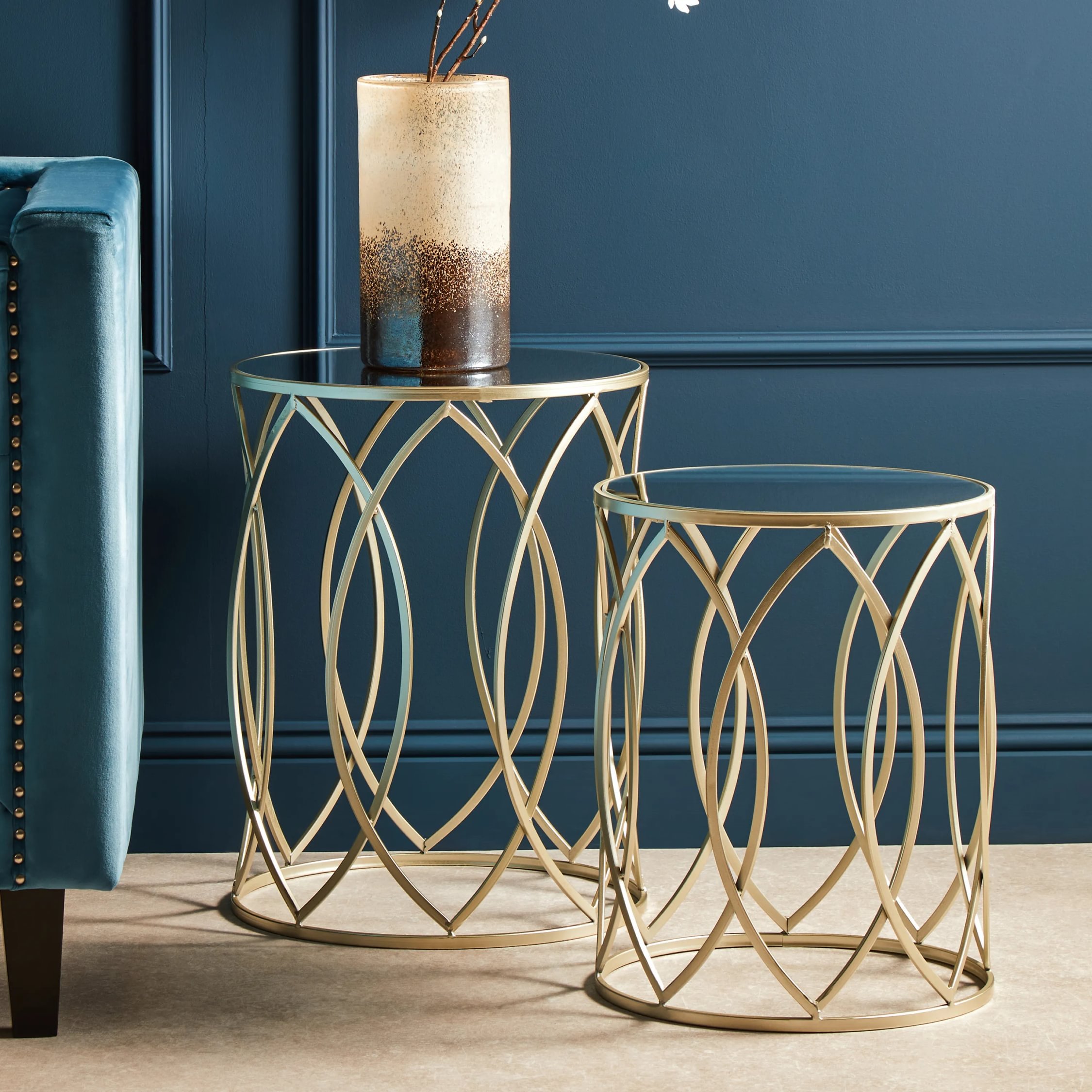 Orsina Mirrored Round Side Tables - Gold
