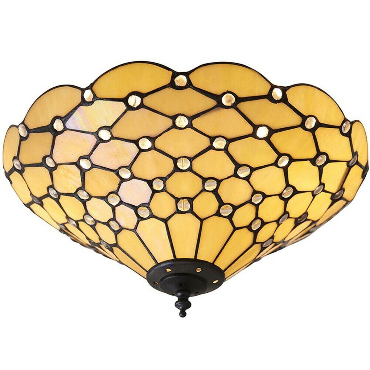 Loops Direct Tiffany Glass and Steel Semi-Flush Ceiling Light - Amber 2 Lights
