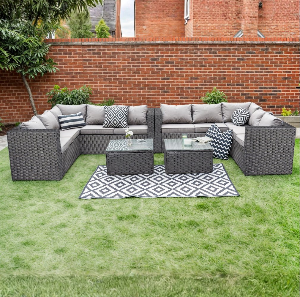 Furniture Maxi Vancouver Rattan Effect 10 Seater Sofa Patio Set - Black