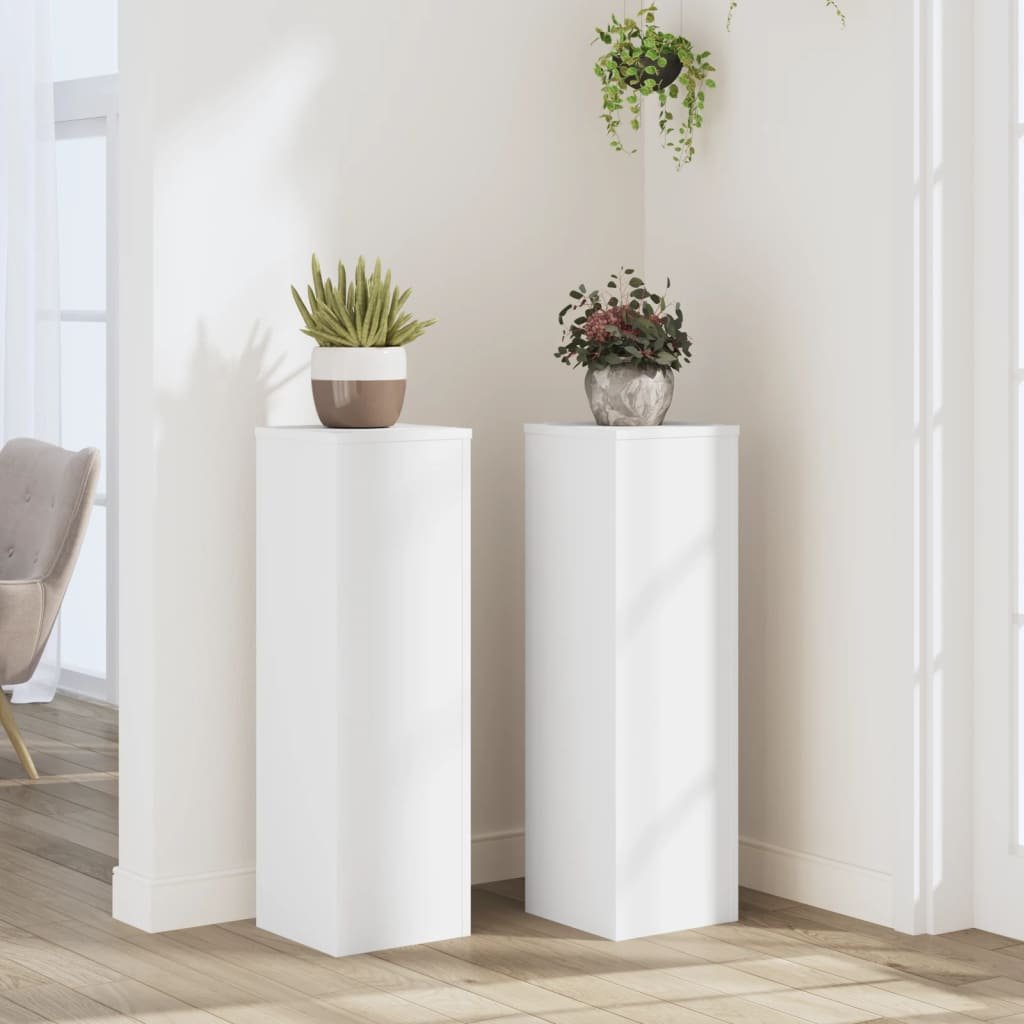 Walplus Pack of 2 Engineered Wood Plant Stand - White - 25 x 25 x 80 cm