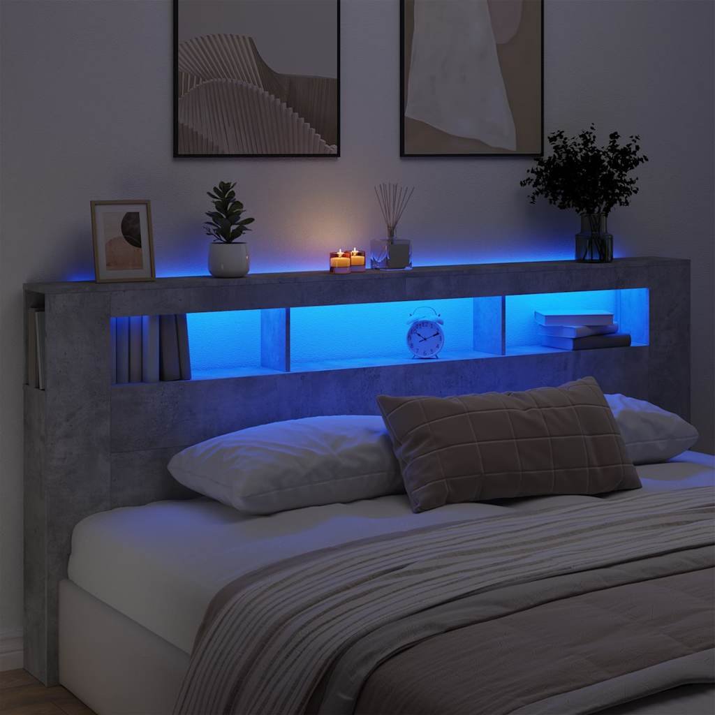 Walplus Engineered Wood LED Headboard - Granite Grey - 220 x 18.5 x 103.5 cm