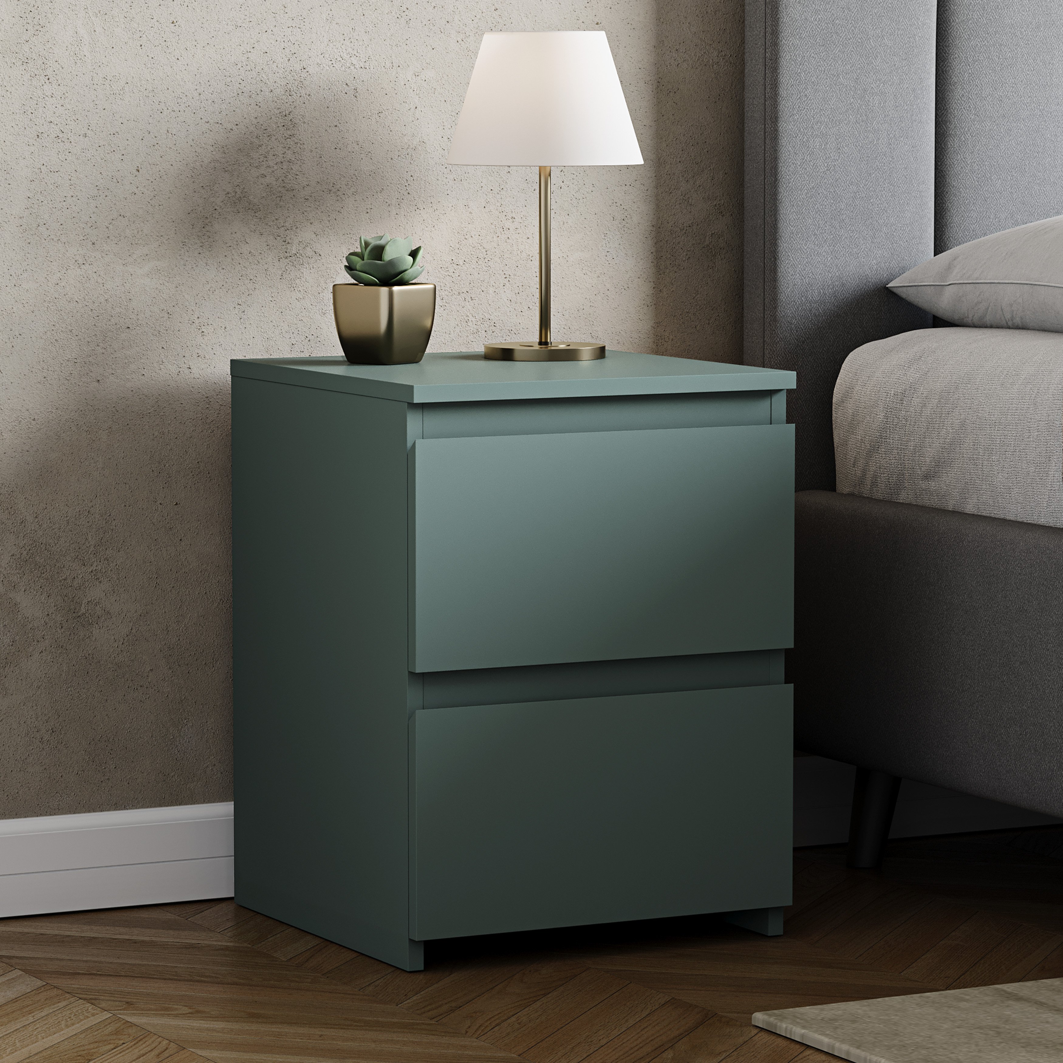 Vida Designs Denver 2 Drawer Large Bedside Chest - Green