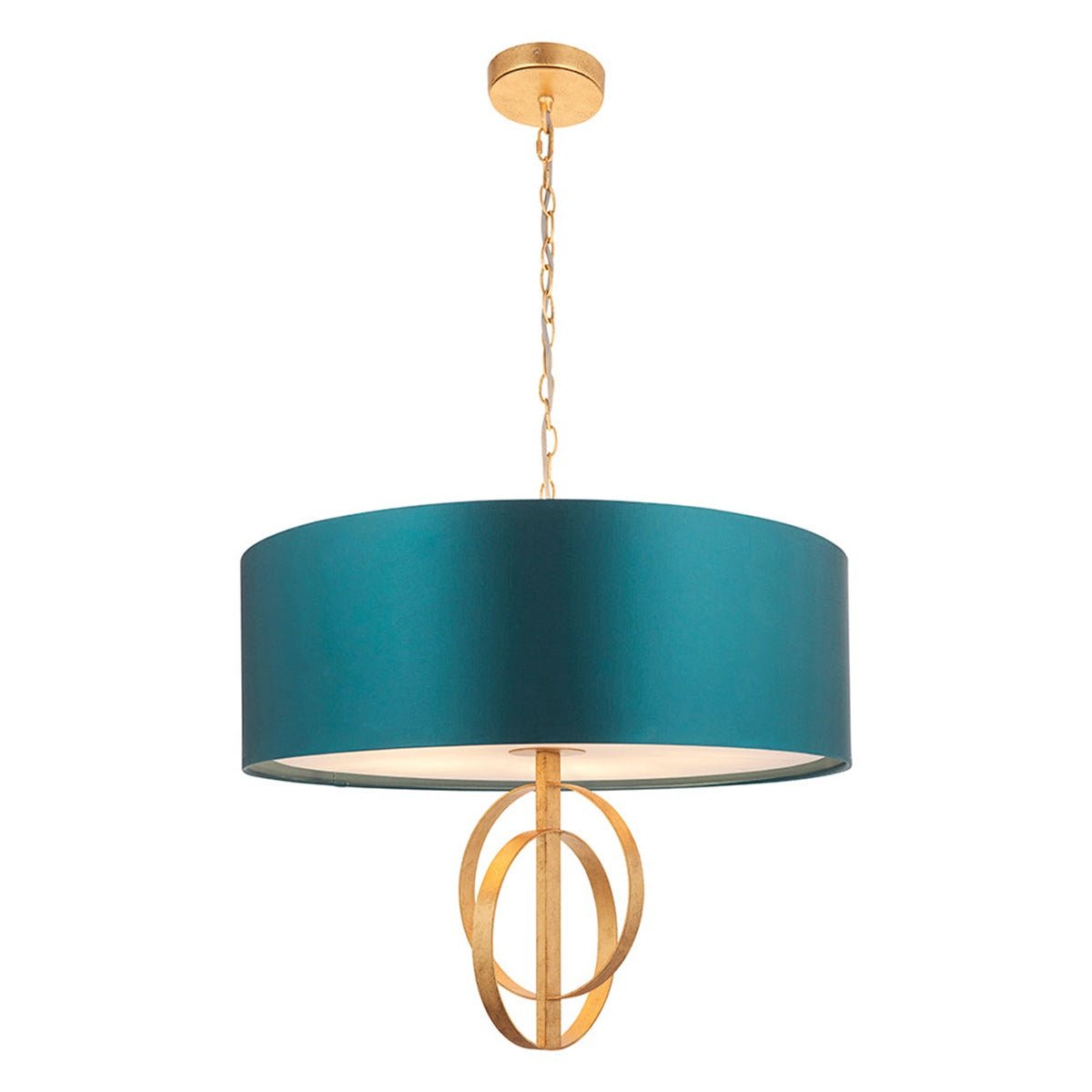 Loops Direct Steel and Fabric Pendant Light - Antique Gold and Teal