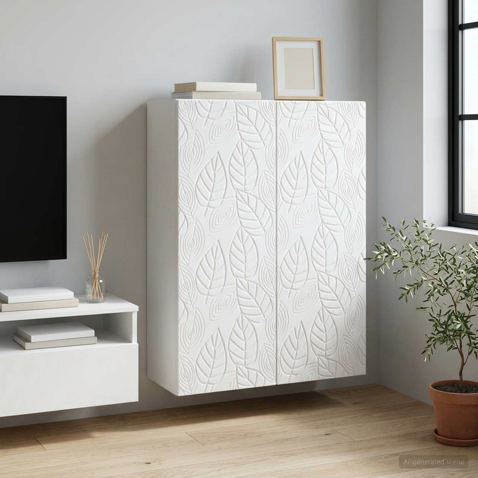 Walplus 2 Door Wood Wall Cabinet Tall Unit - White - 66 x 34.5 x 90 cm