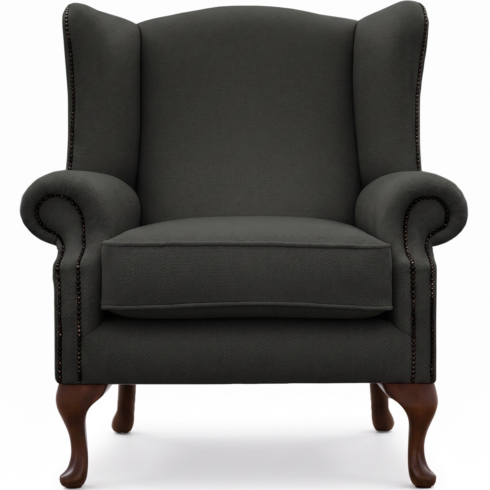 Somnior Darcy Sherpa Fabric Wing Accent Chair with Studs - Charcoal