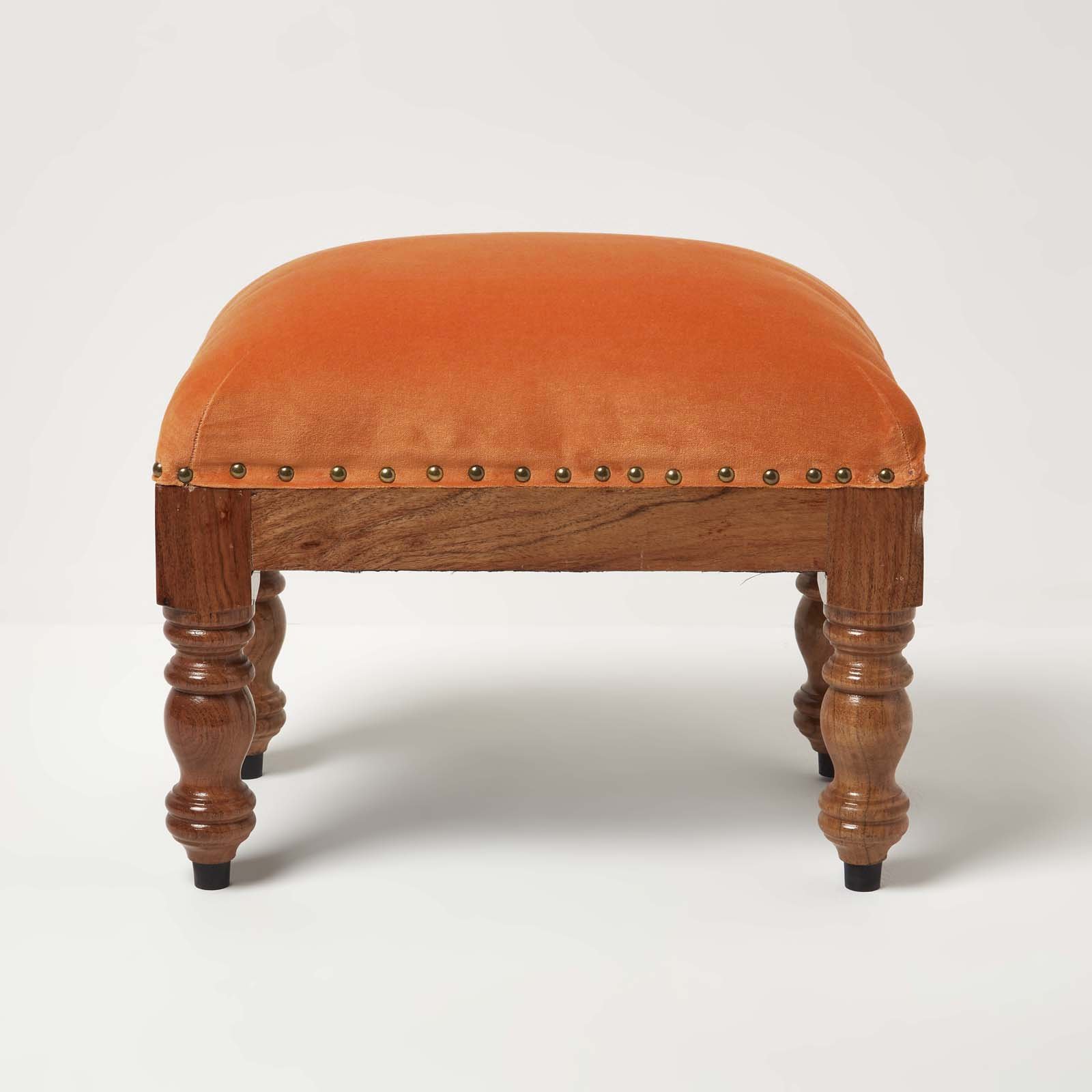 Homescapes Mable Velvet Rectangular Footstool – Burnt Orange