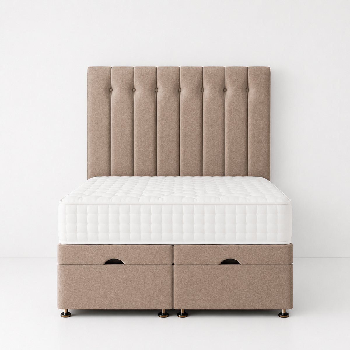 Comfy Deluxe Leo 6ft Superking Plush Velvet End Lift Ottoman Bed Set - Beige