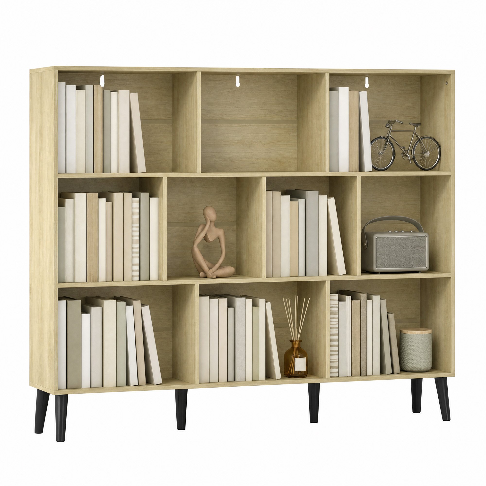 HOMCOM 140 cm Modern Freestanding Book Shelf - Oak