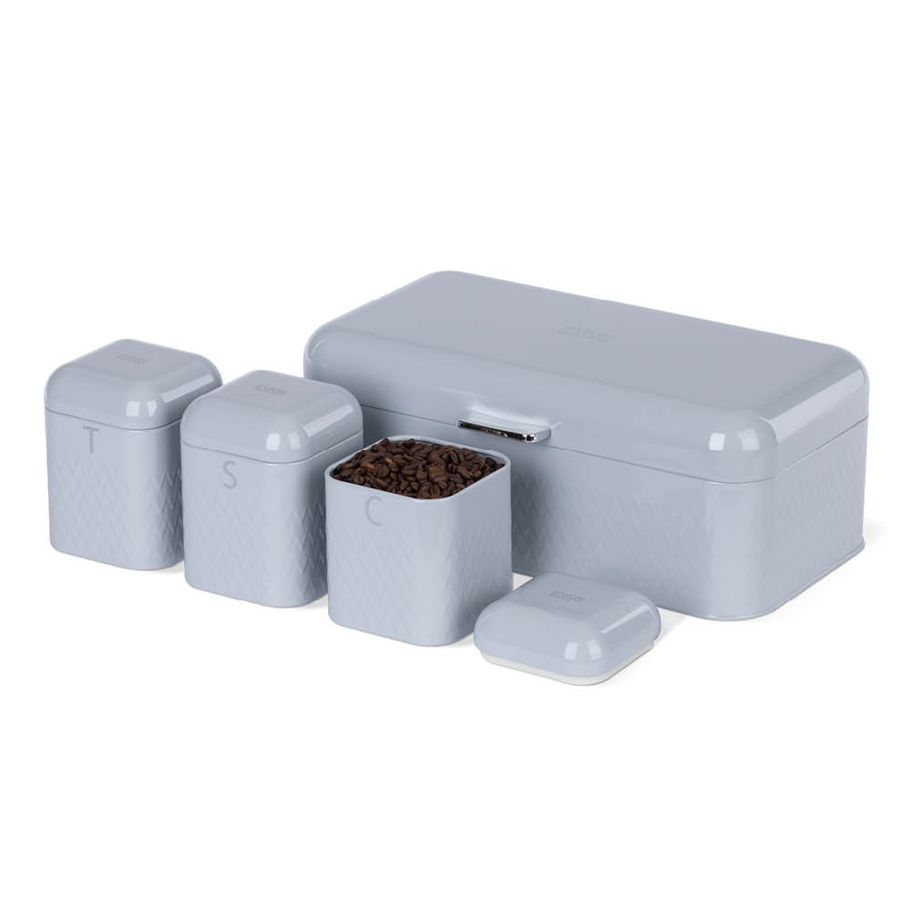 LIVIVO 4 Piece Taurus Bread Bin and Canister Set - Grey