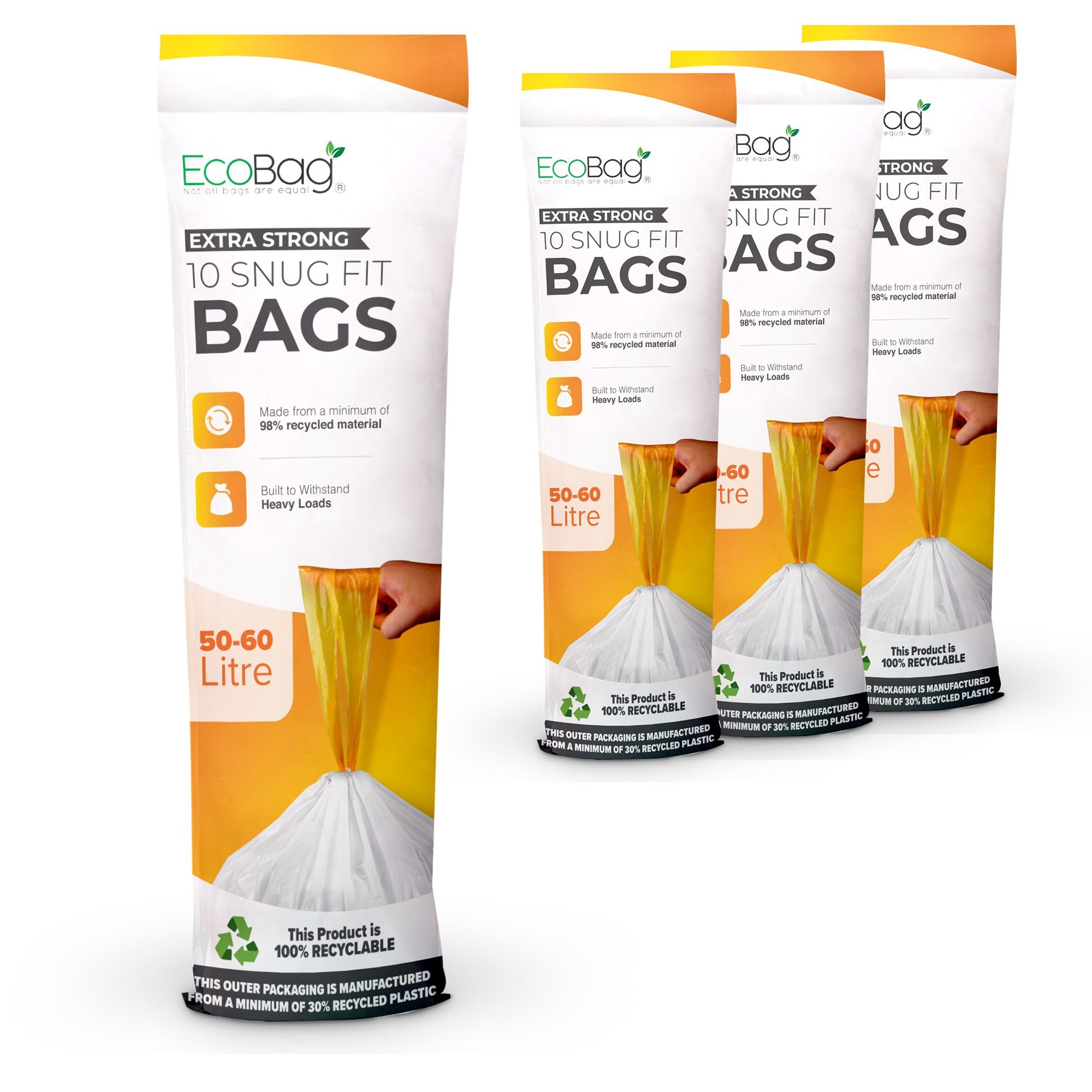 EcoBag White 60L Drawstring Kitchen Bin Liners - Pack of 40