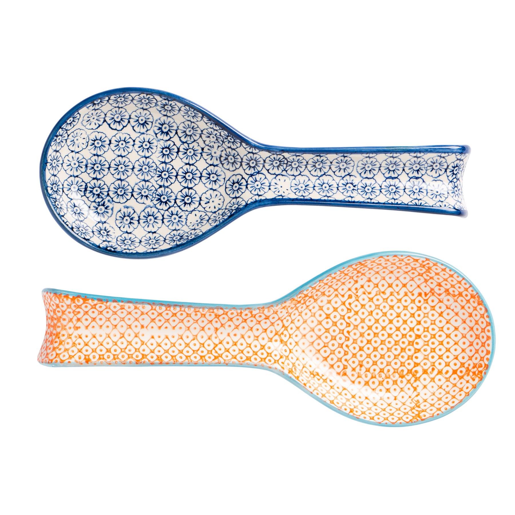 Nicola Spring 2 Piece Hand-Printed Kitchen Spoon Rests - Orange & Navy