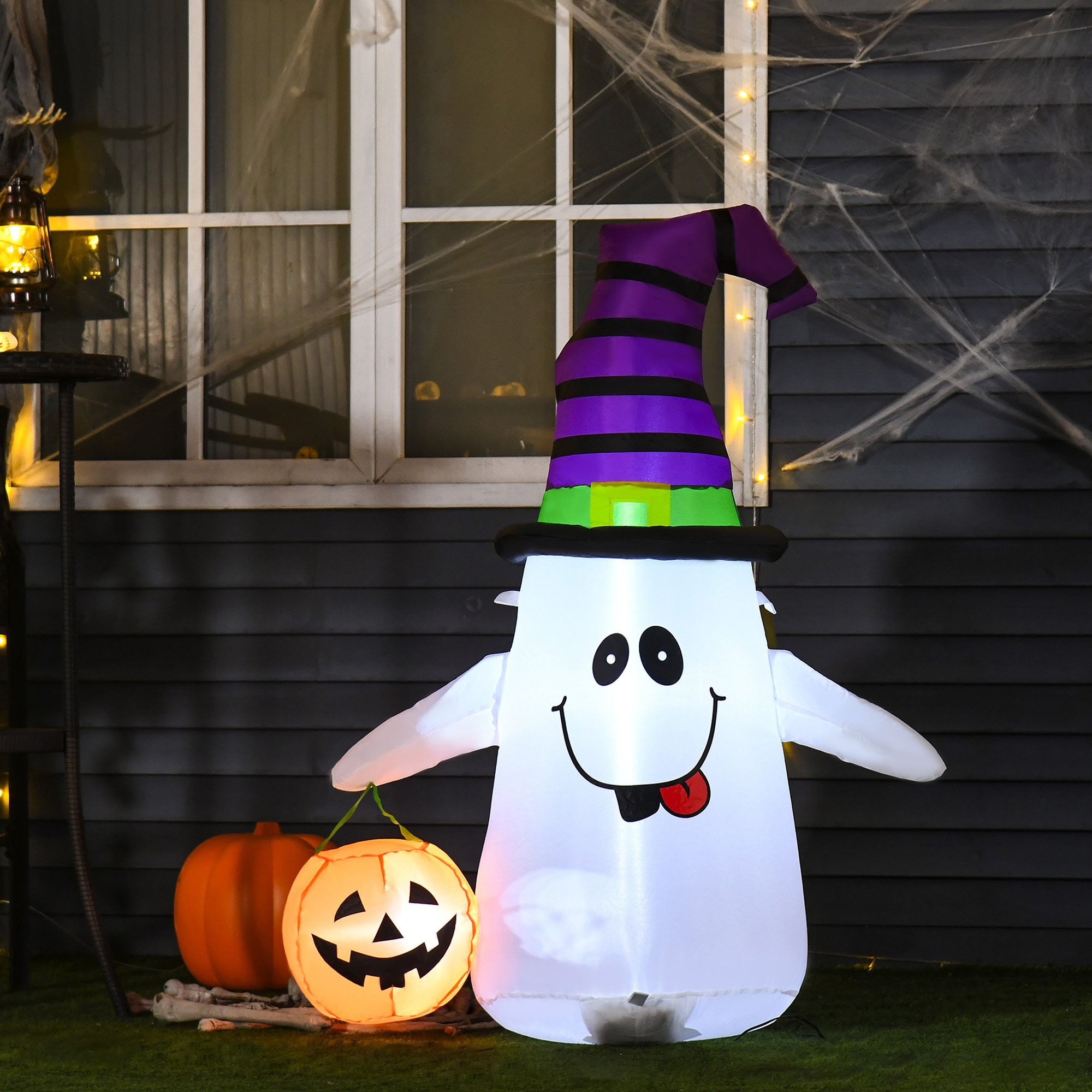 HOMCOM 4ft Halloween Small Witch Ghost with Pumpkin Inflatable Decoration