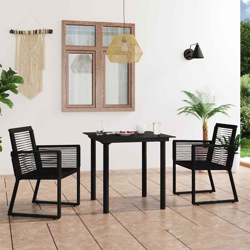 Walplus 3 Piece Rattan Outdoor Dining Set - Black - 80 x 80 x 74 cm