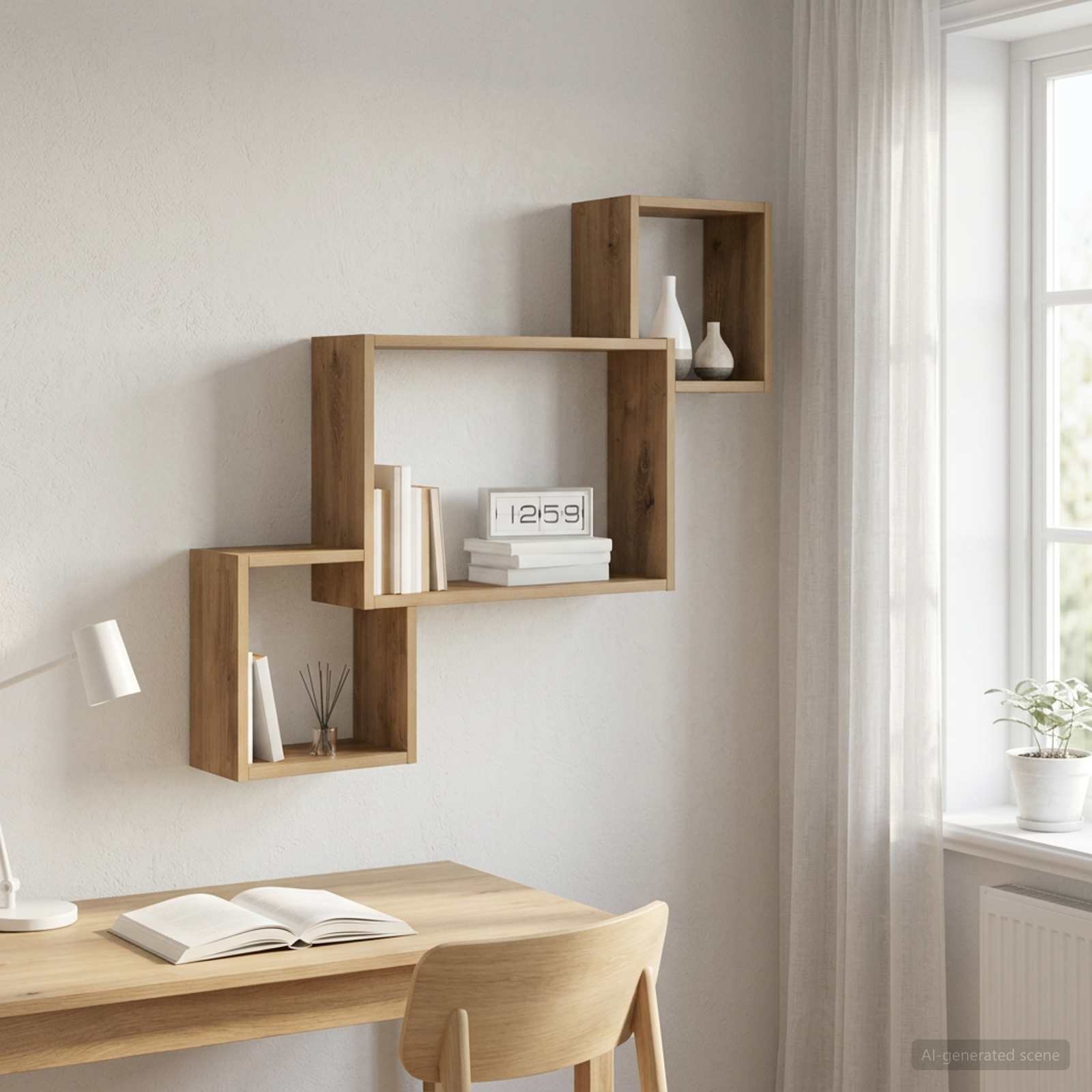 Walplus Engineered Wood Wall Shelf - Oak - 91.5 x 15 x 76 cm