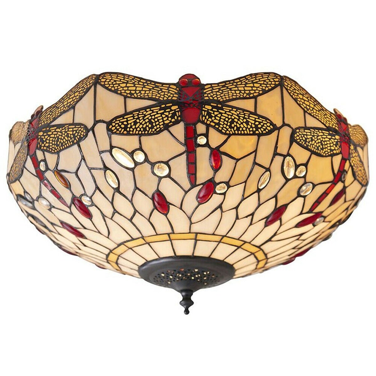 Loops Direct Glass and Steel Semi Flush Ceiling Light - Beige