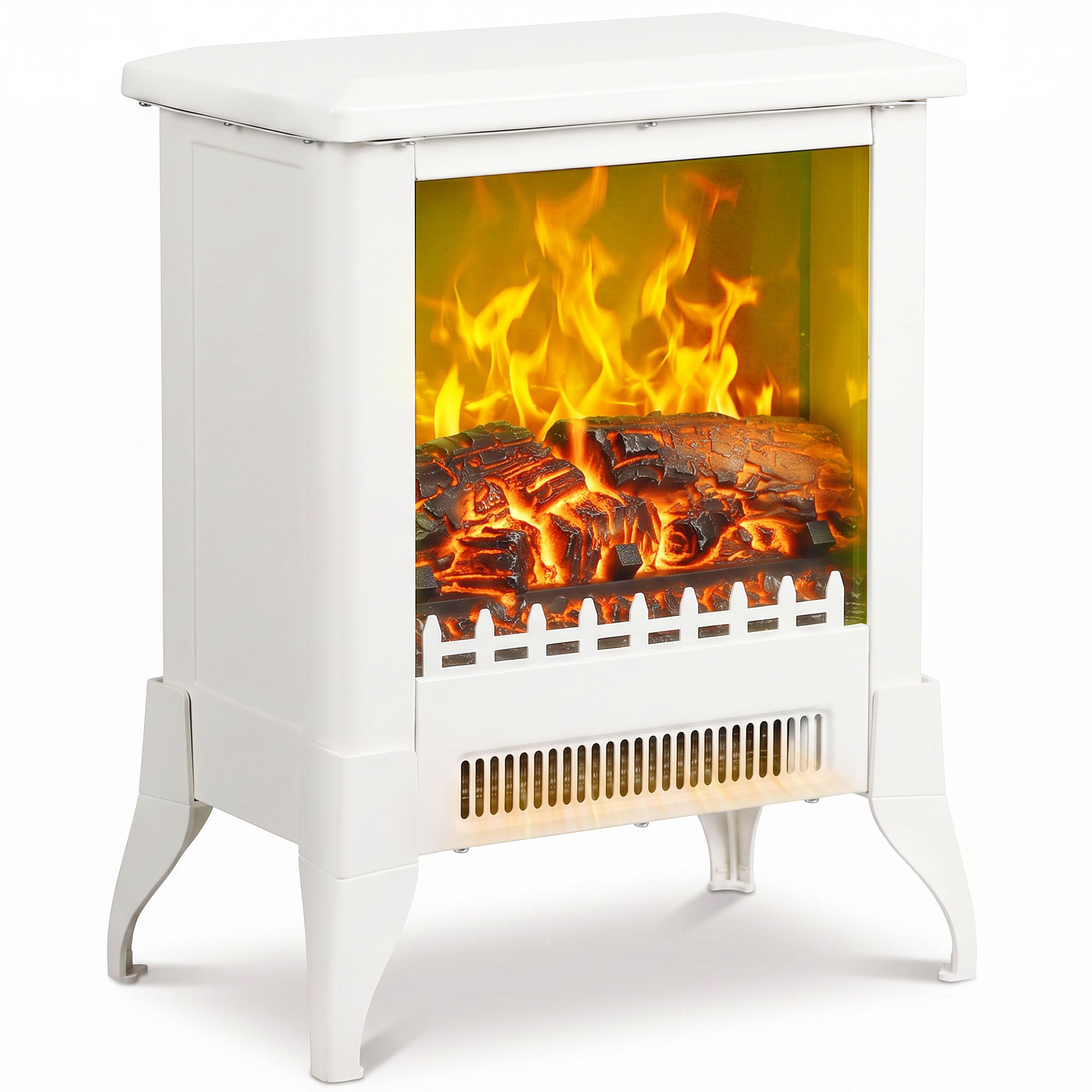 HOMCOM Electric Fireplace Stove with Realistic Flame Effect - White