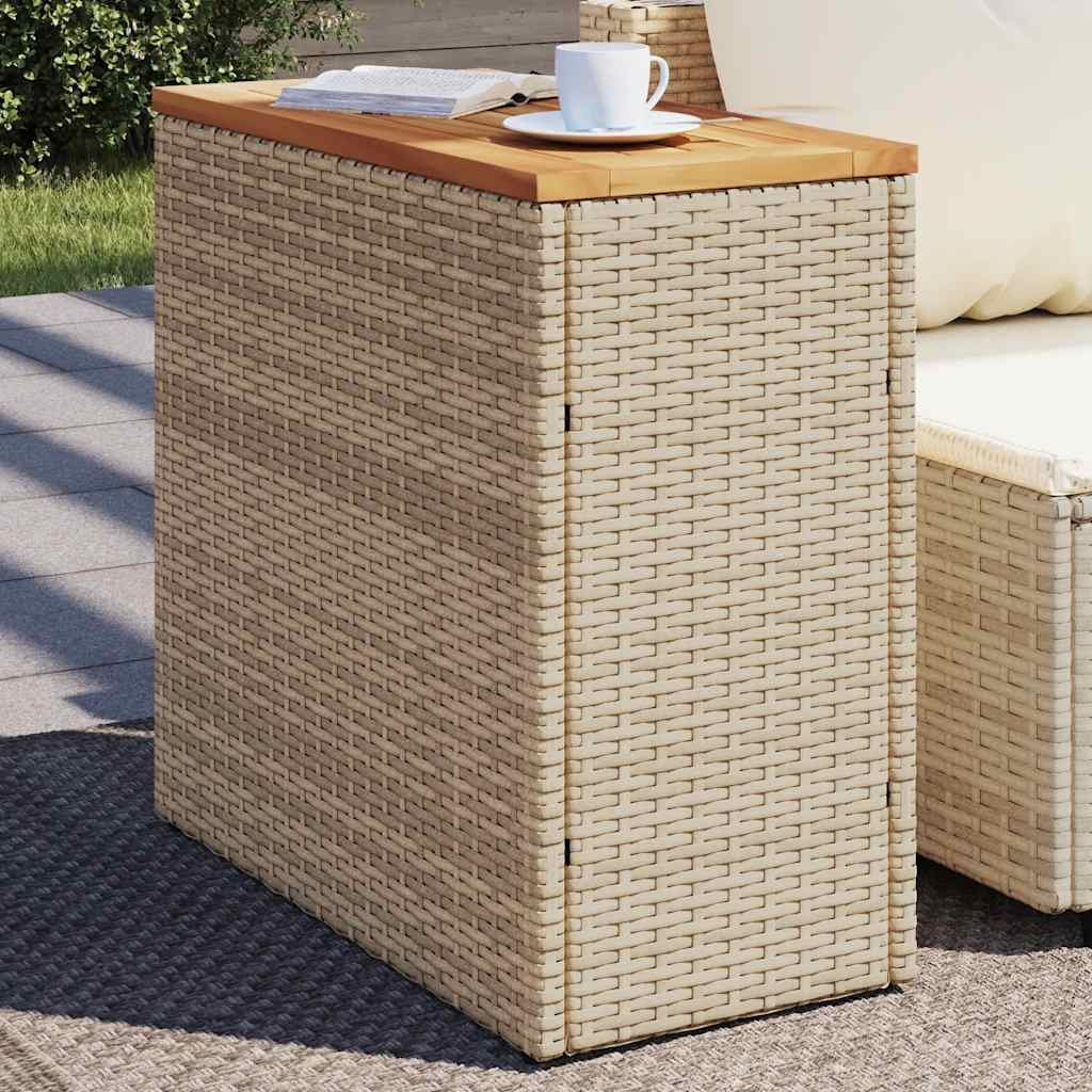 Walplus Rattan Garden Side Table with Wooden Top - Beige - 58 x 27.5 x 55 cm