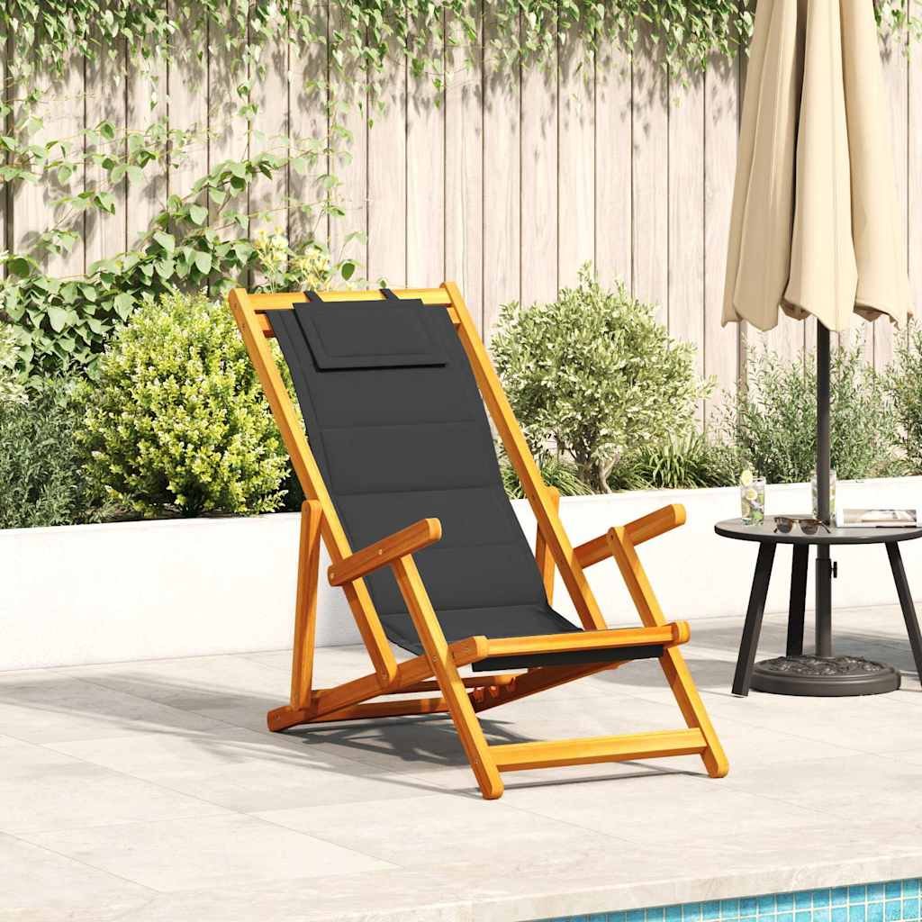 Walplus Acacia Wood Folding Chair with Armrests - Black