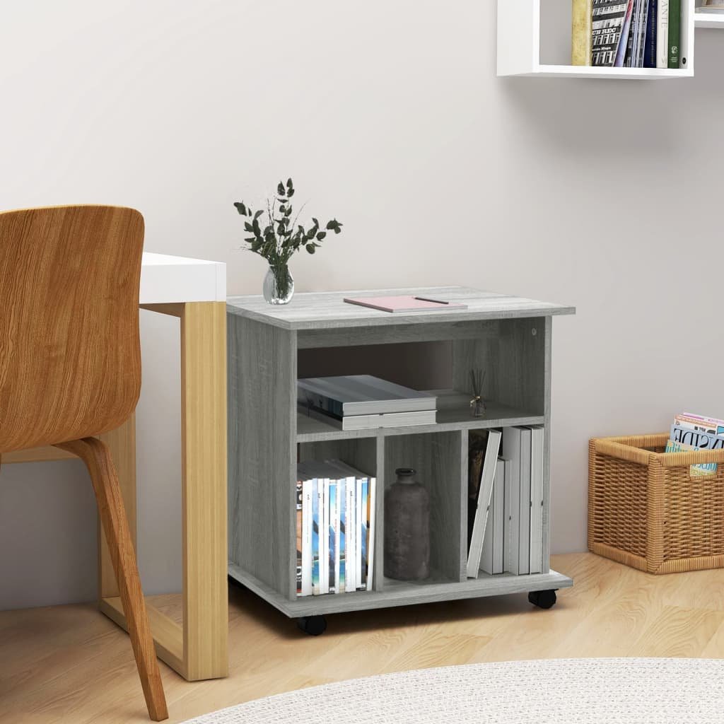 Walplus Engineered Wood Rolling Cabinet - Grey and Oak - 60 x 45 x 60 cm