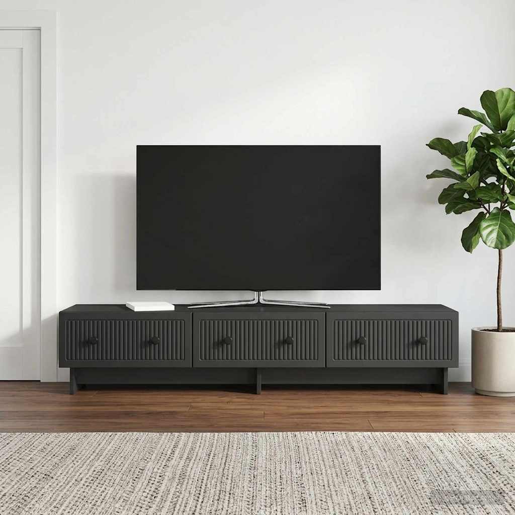 Walplus 3 Drawer Engineered Wood TV Cabinet - Black - 147 x 34.5 x 30 cm