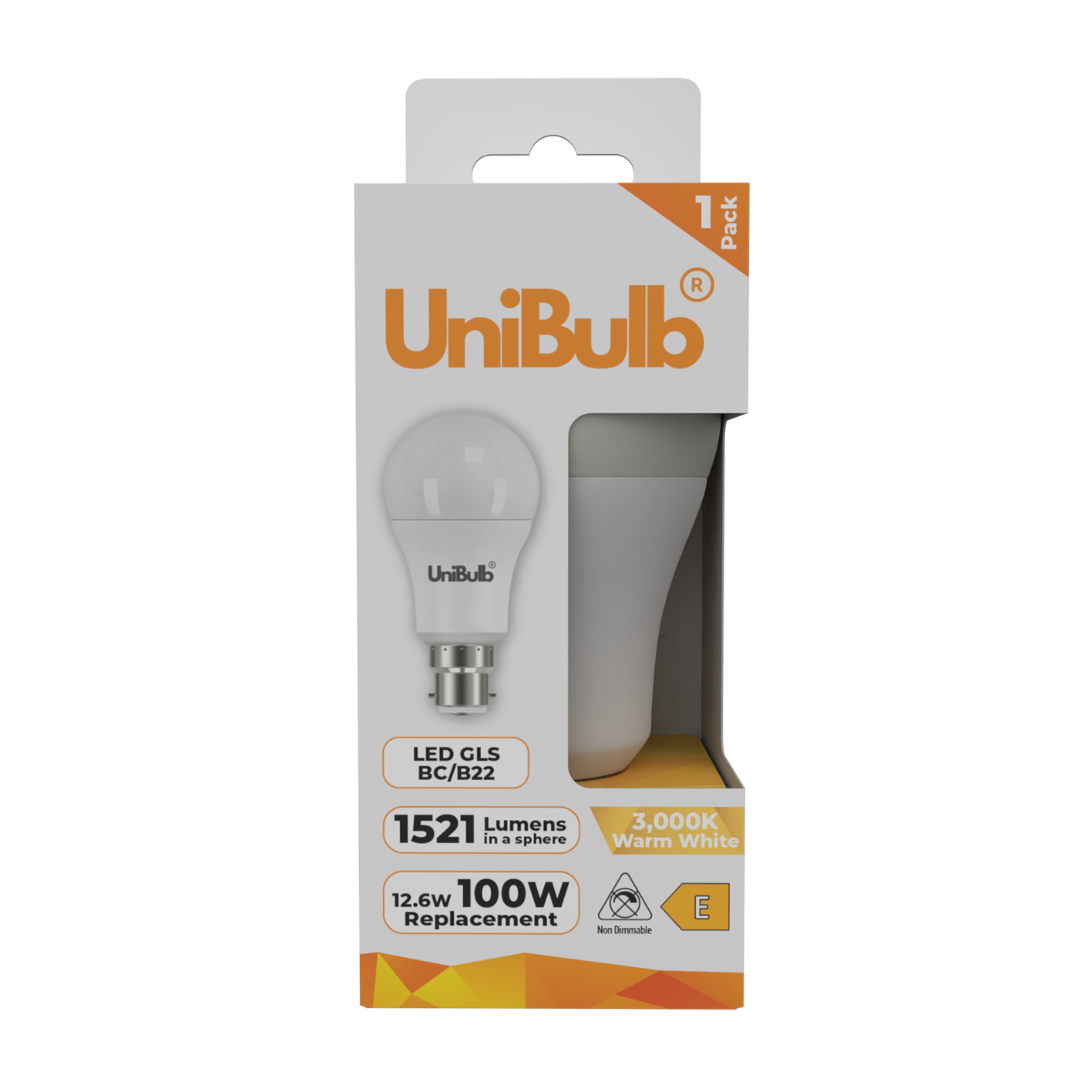 UniBulb 12.6W LED Warm White GLS B22 Light Bulb