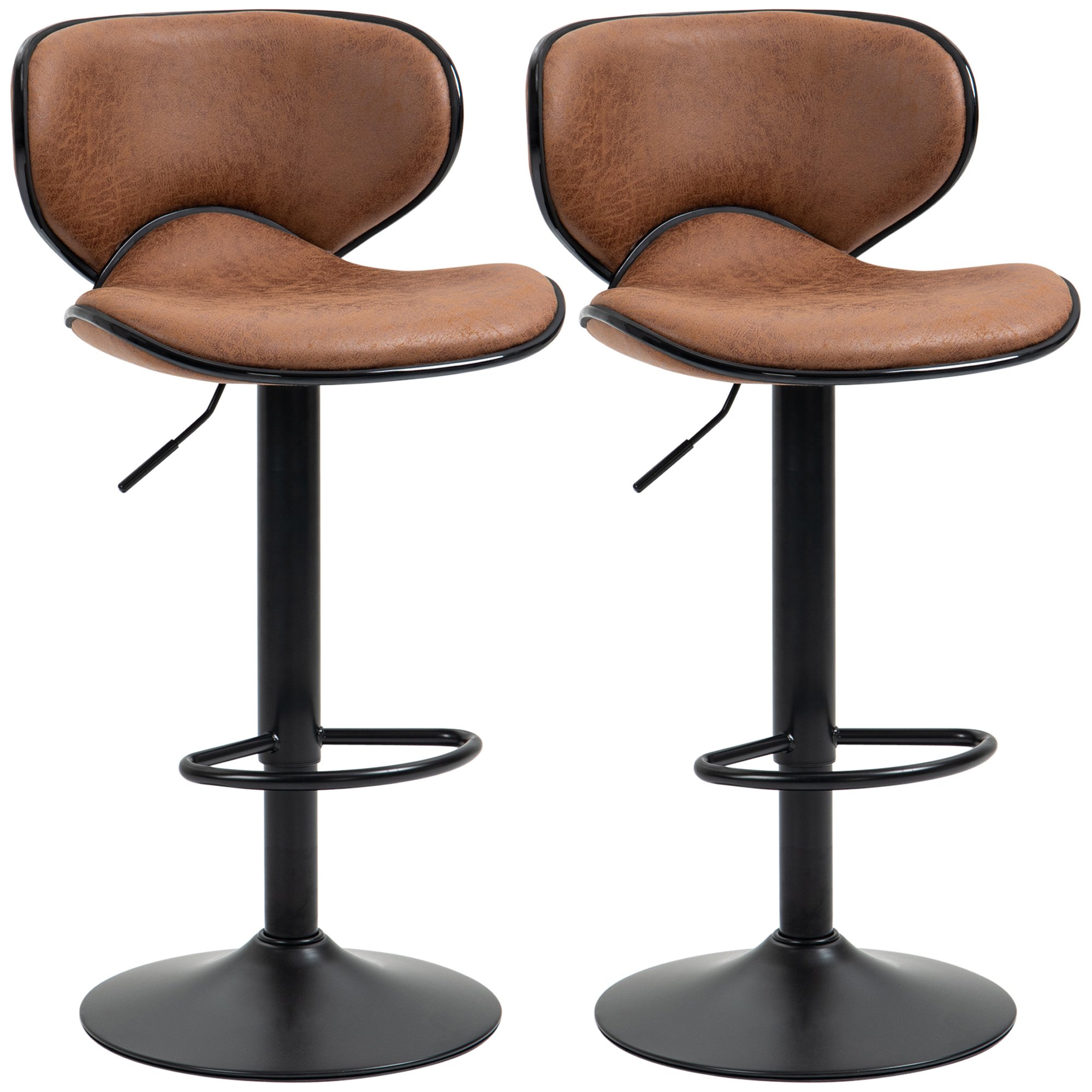 HOMCOM Set of 2 Microfiber Cloth Bar Stool with Swivel Seat - Brown