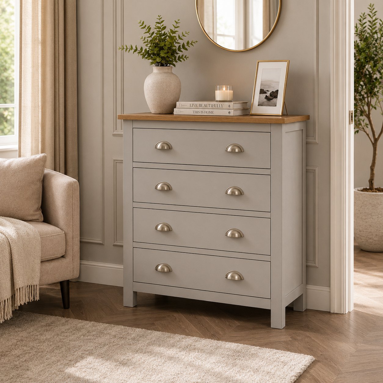 Home Treats Berlin 4 Drawer Chest - Grey & Pine