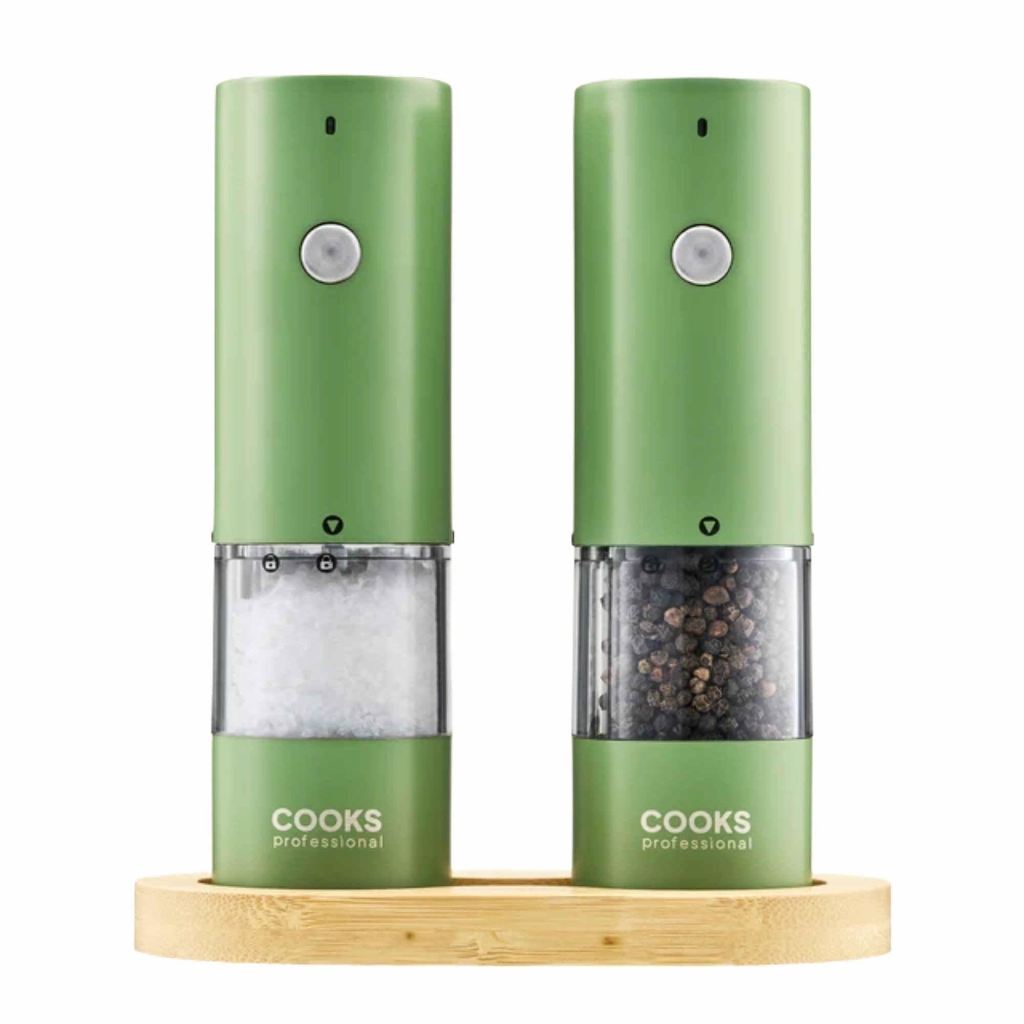 Cooks Professional Rechargeable Salt & Pepper Mill Set with Base - Green