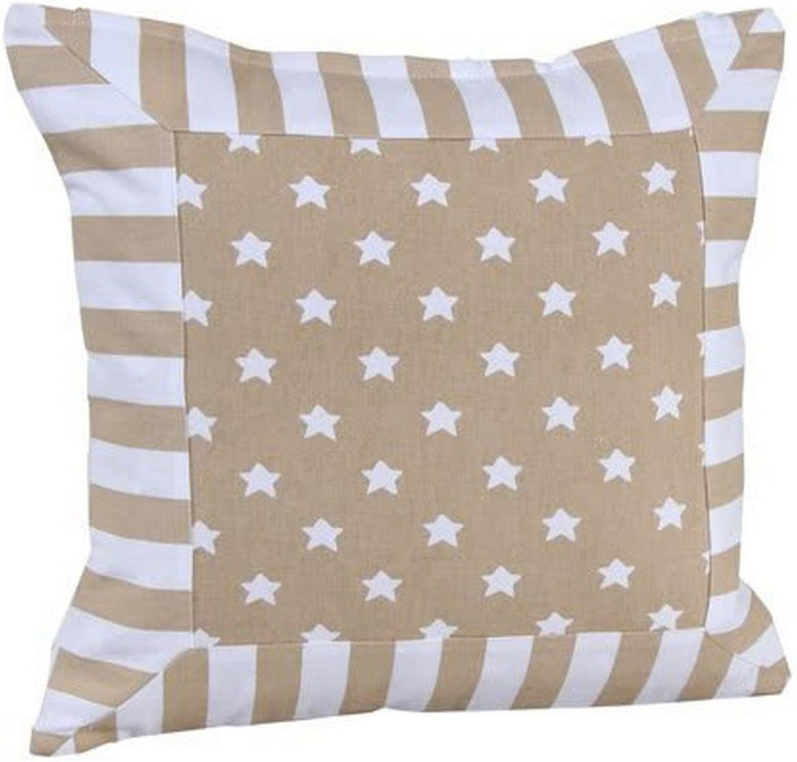 Homescapes Beige Cotton Stripe Border & Stars Cushion Cover - 60 x 60 cm