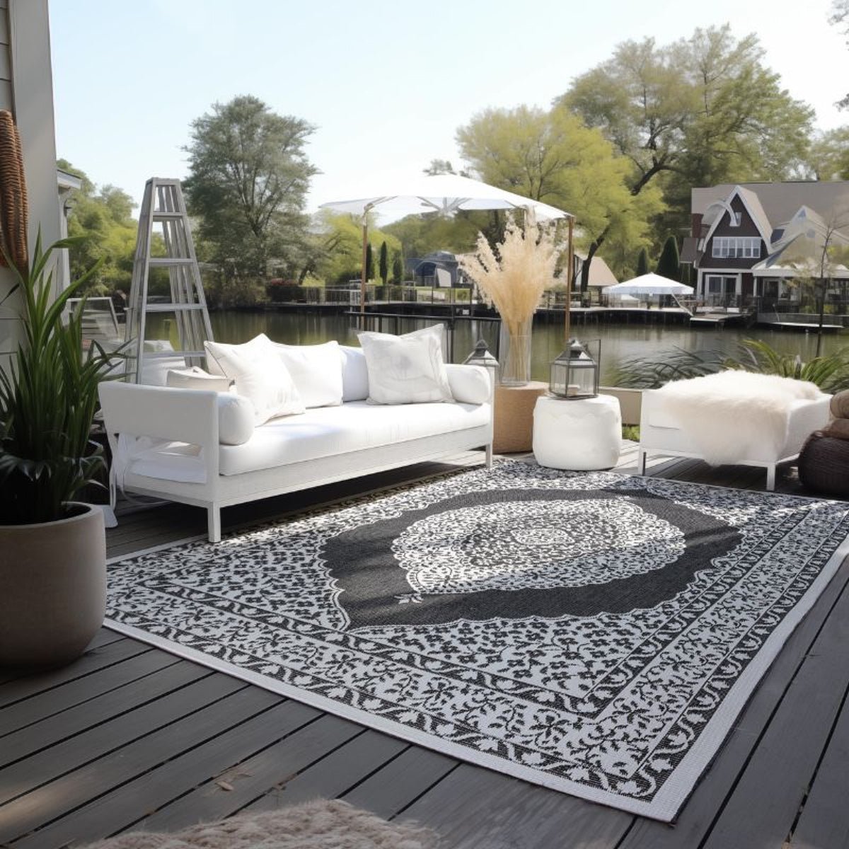 Hanse Home Black Gemini Medallion Reversible Outdoor Rug - 80 x 150cm
