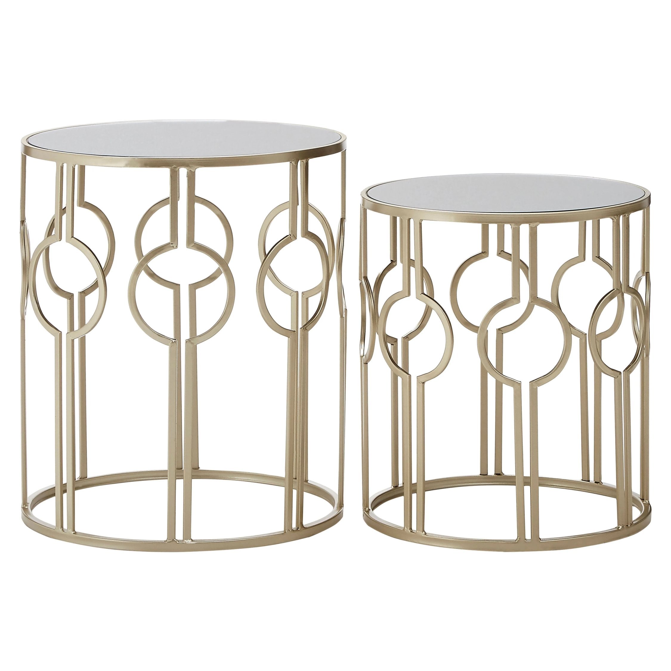 Orsina Round Mirror Side Tables Set of 2 – Gold